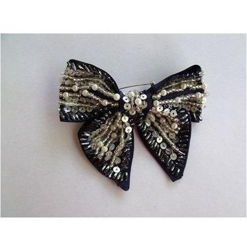A - 005: Navy and white bow brooch - Aleemahs
