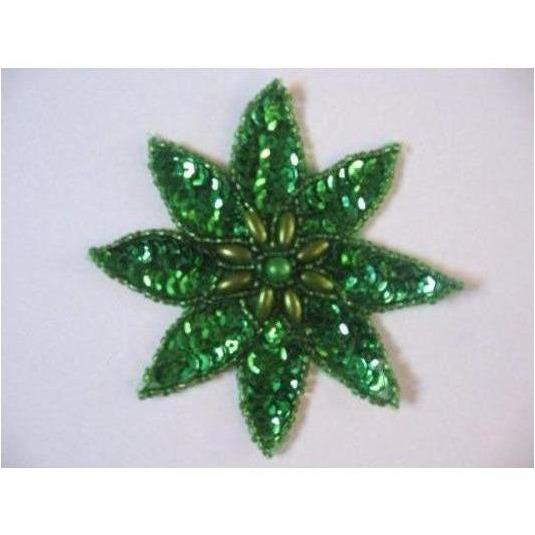 A - 028: Lime sequin and bead flower star - Aleemahs