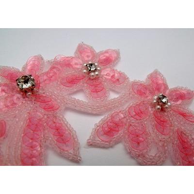 A - 080: Pink crystal floral applique - Aleemahs