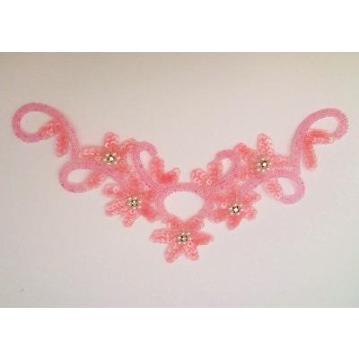 A - 080: Pink crystal floral applique - Aleemahs