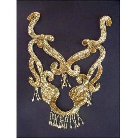 BN - 001: Gold sequin and bead cut out bodice applique - Aleemahs