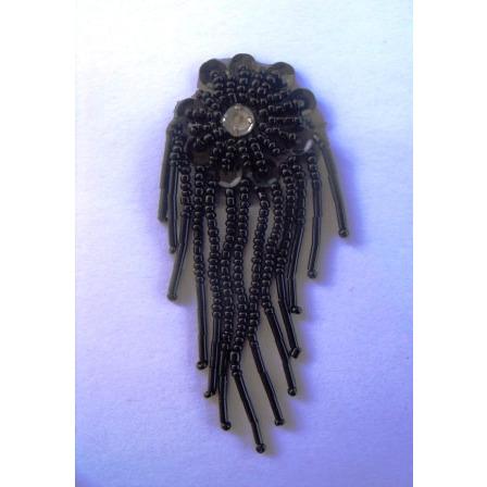 F - 005: Black, small sequin flower with fringe - Aleemahs