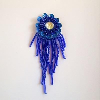F - 005: Blue small sequin flower with fringe - Aleemahs