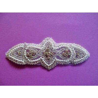 R - 085 Pearl and silver bead and rhinestone applique - Aleemahs