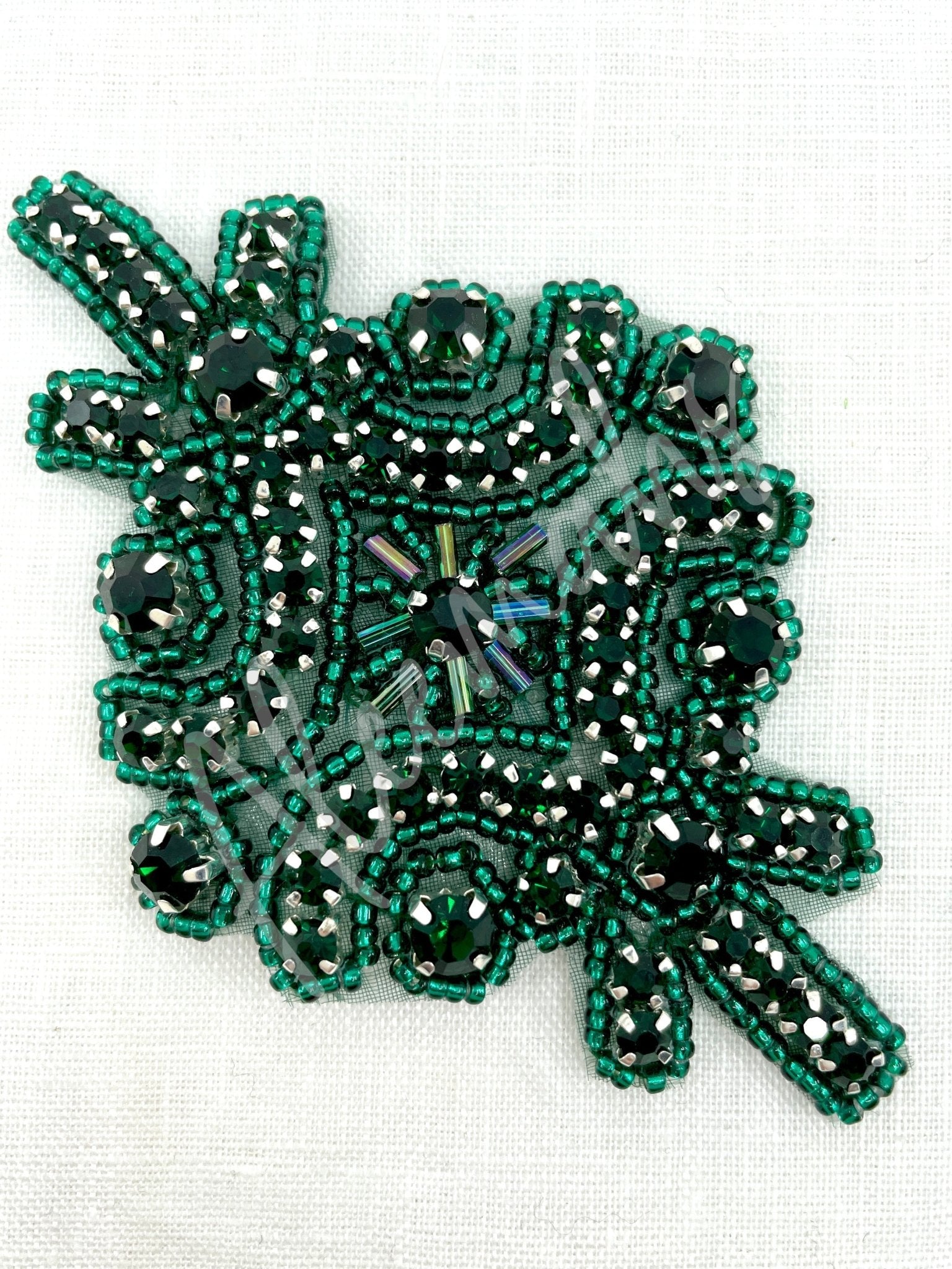 R - 145 Green bead with green rhinestone applique - Aleemahs