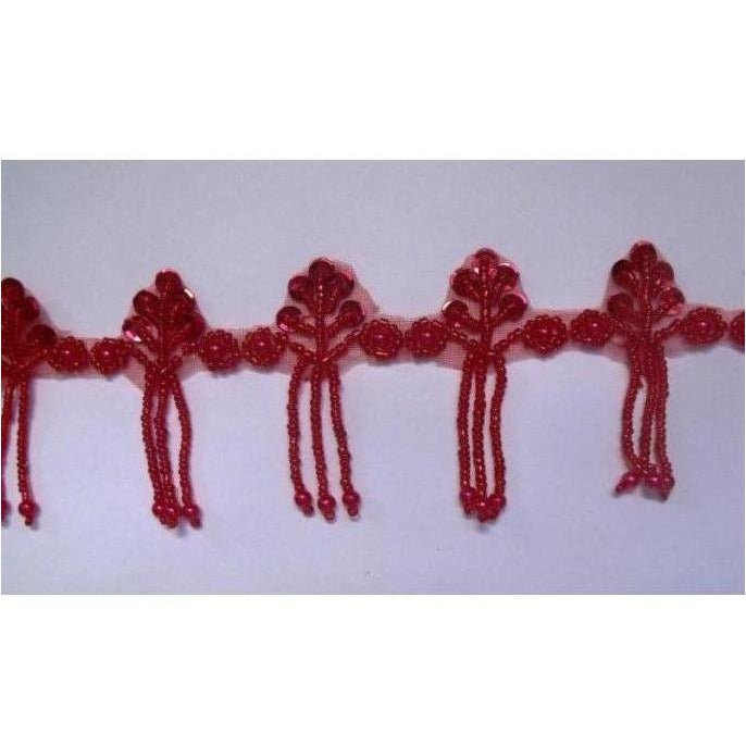 T - 004 Red sequin and bead fringed trim - Aleemahs