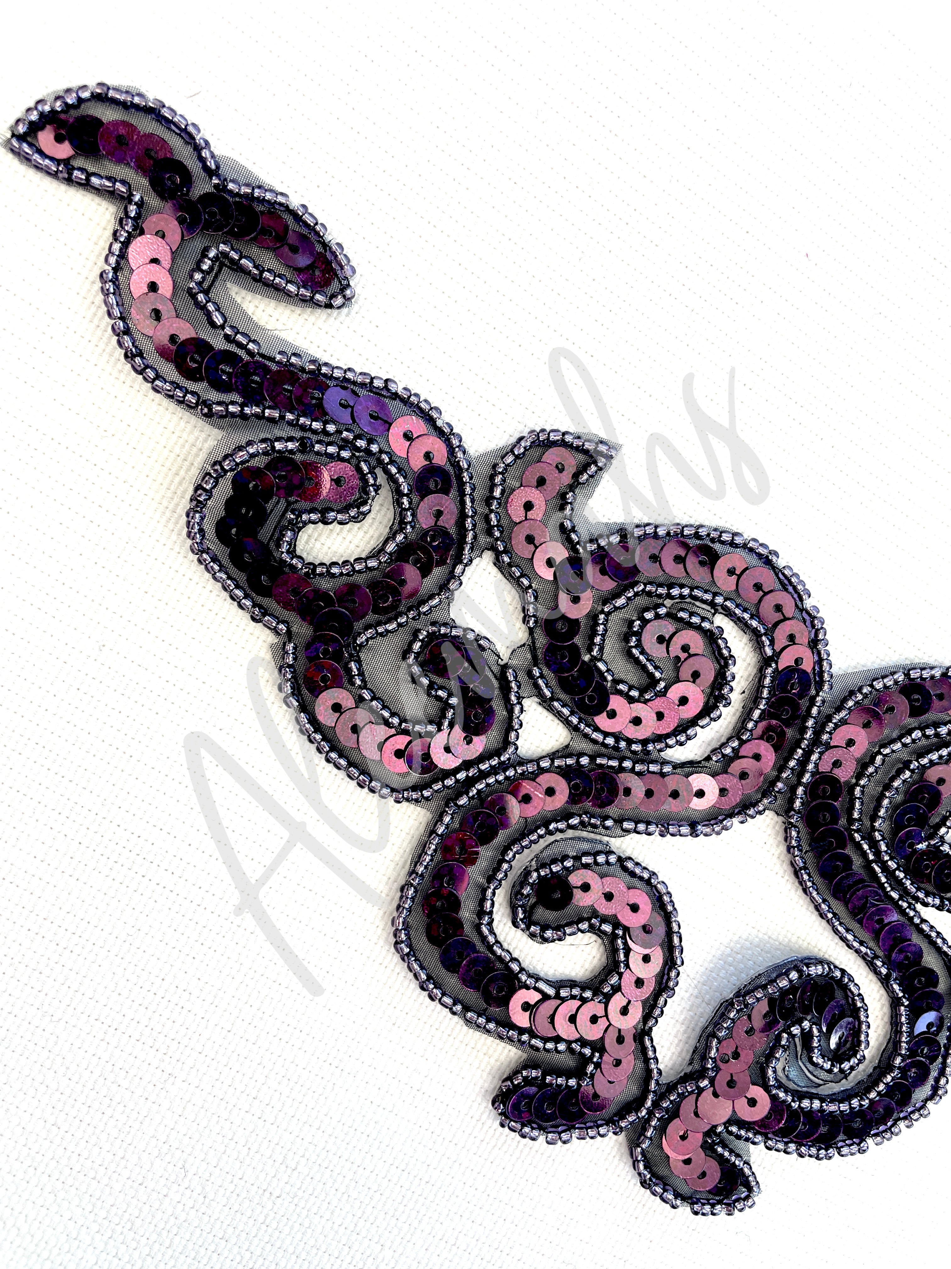 A-107: Burgundy sequin and bead applique