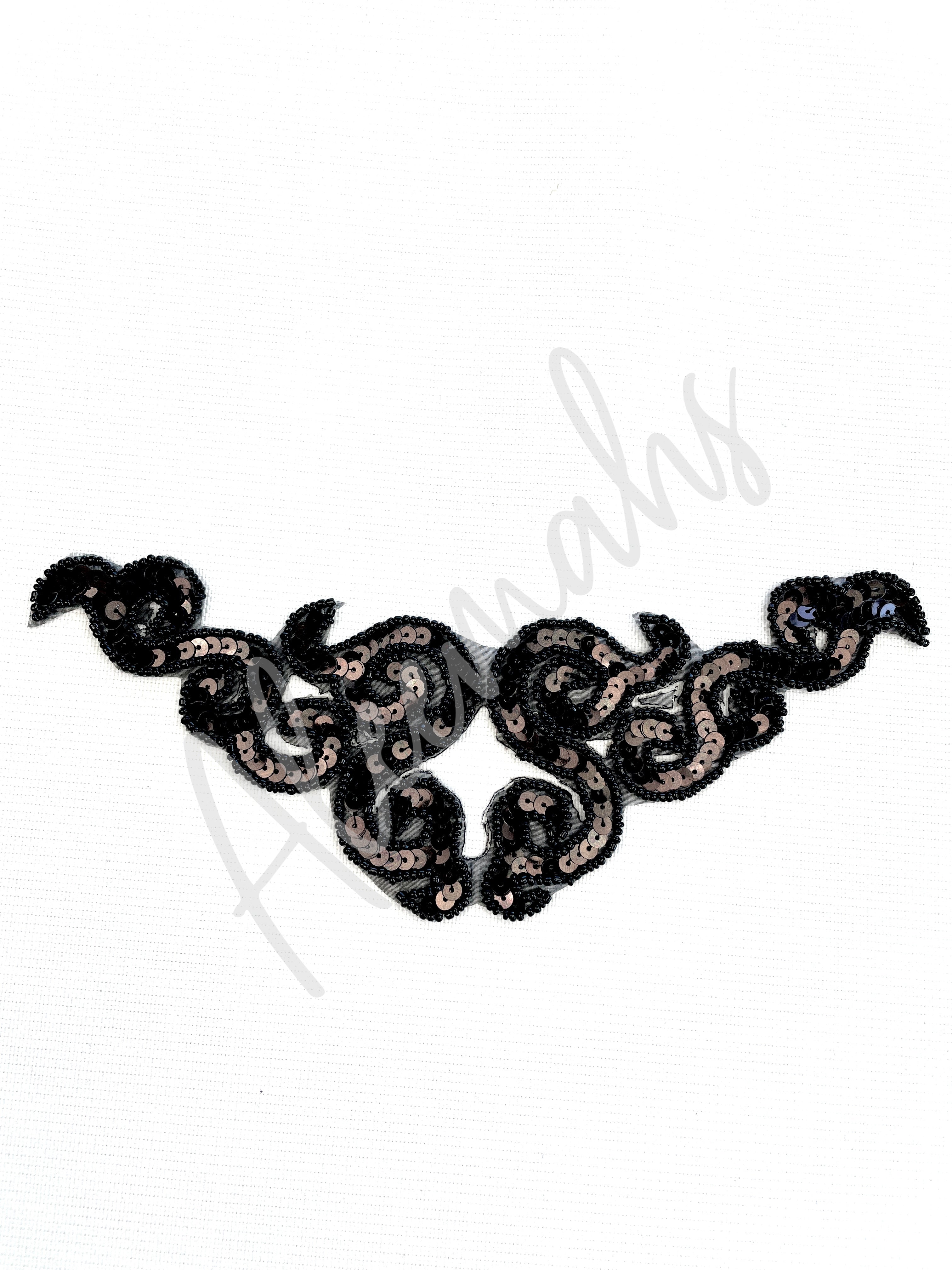 A-107: Dark Chocolate sequin and black bead applique