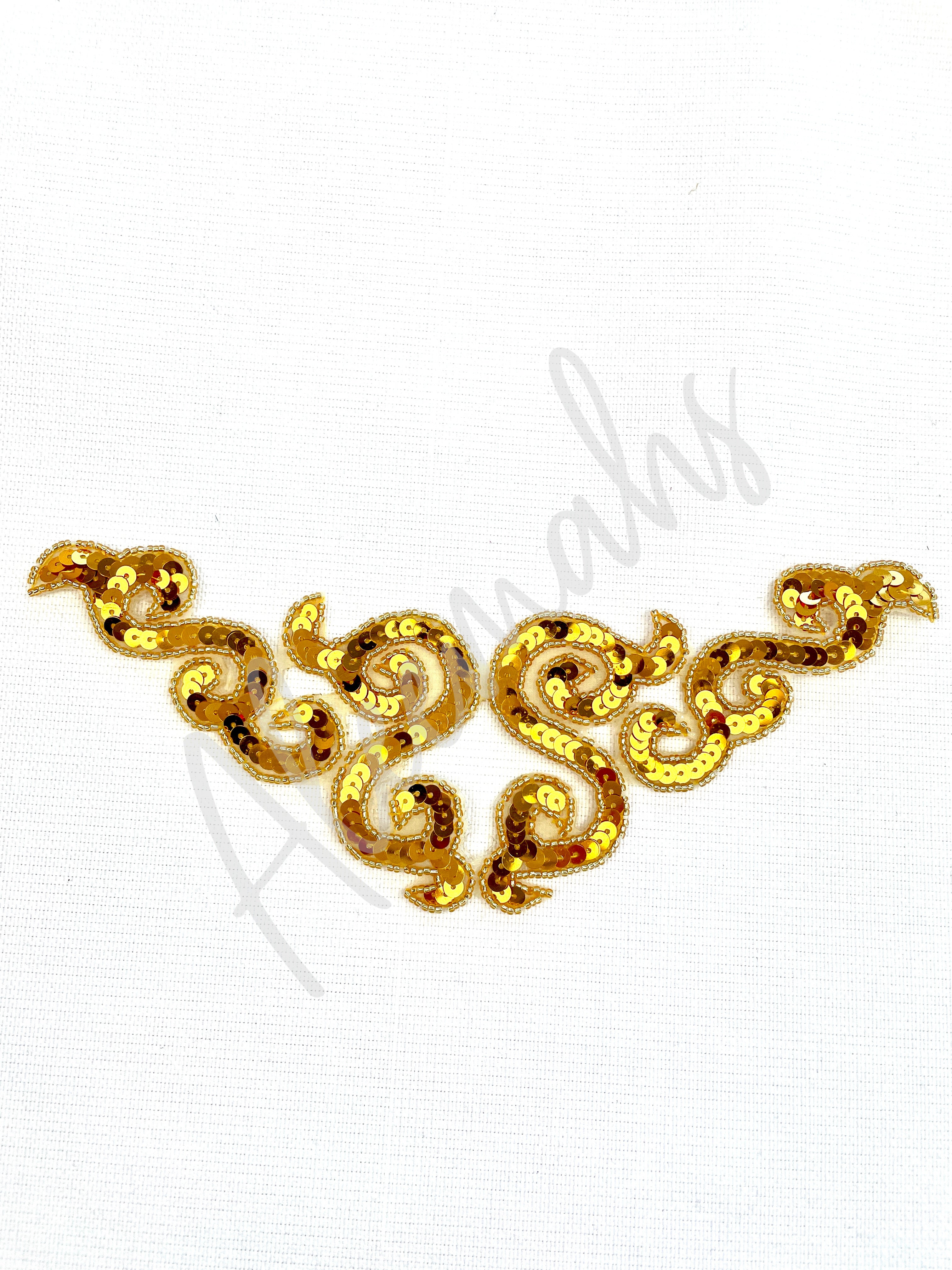 A-107: Gold sequin and bead applique