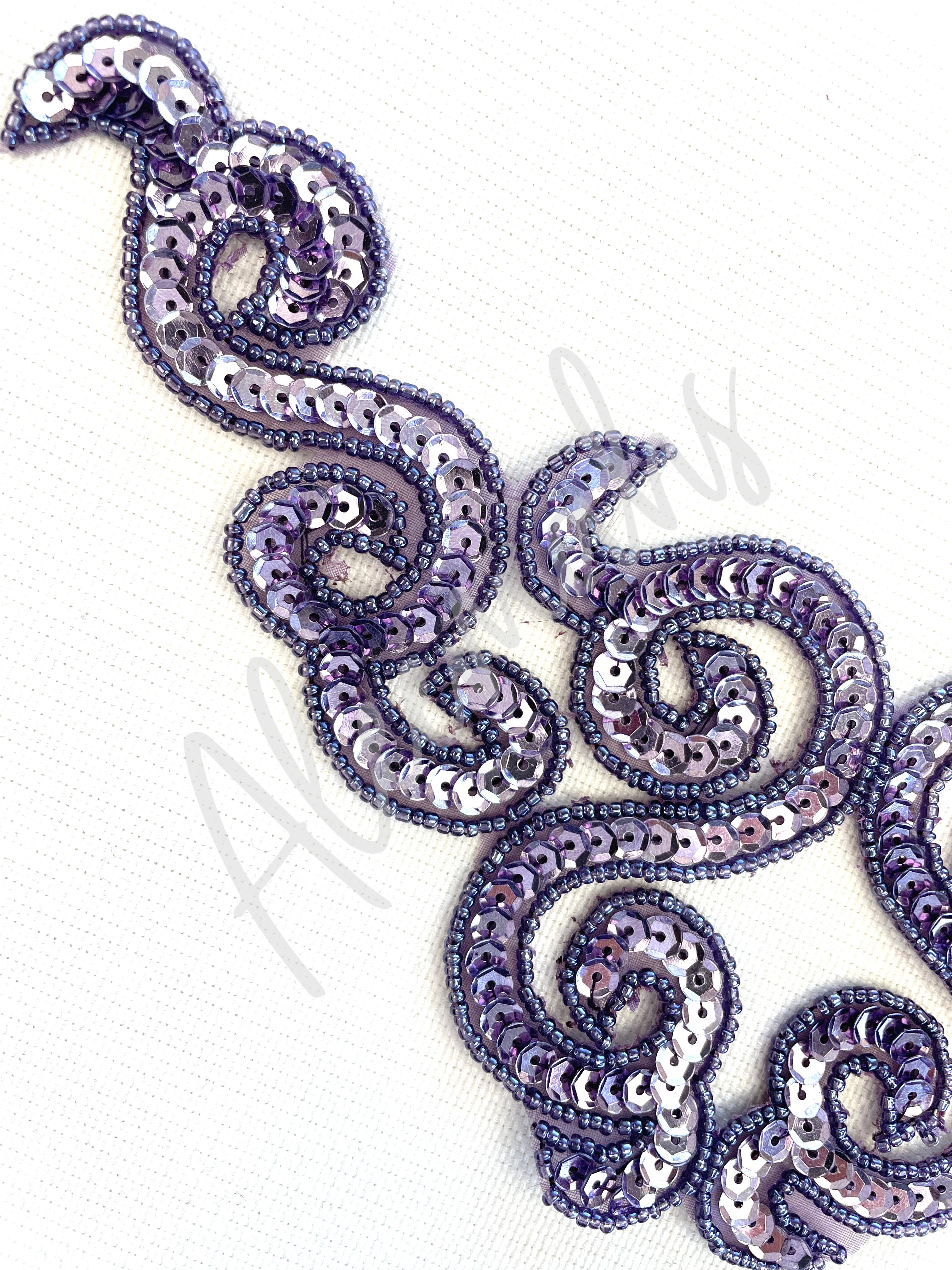 A-107: Metallic Lilac sequin and bead applique
