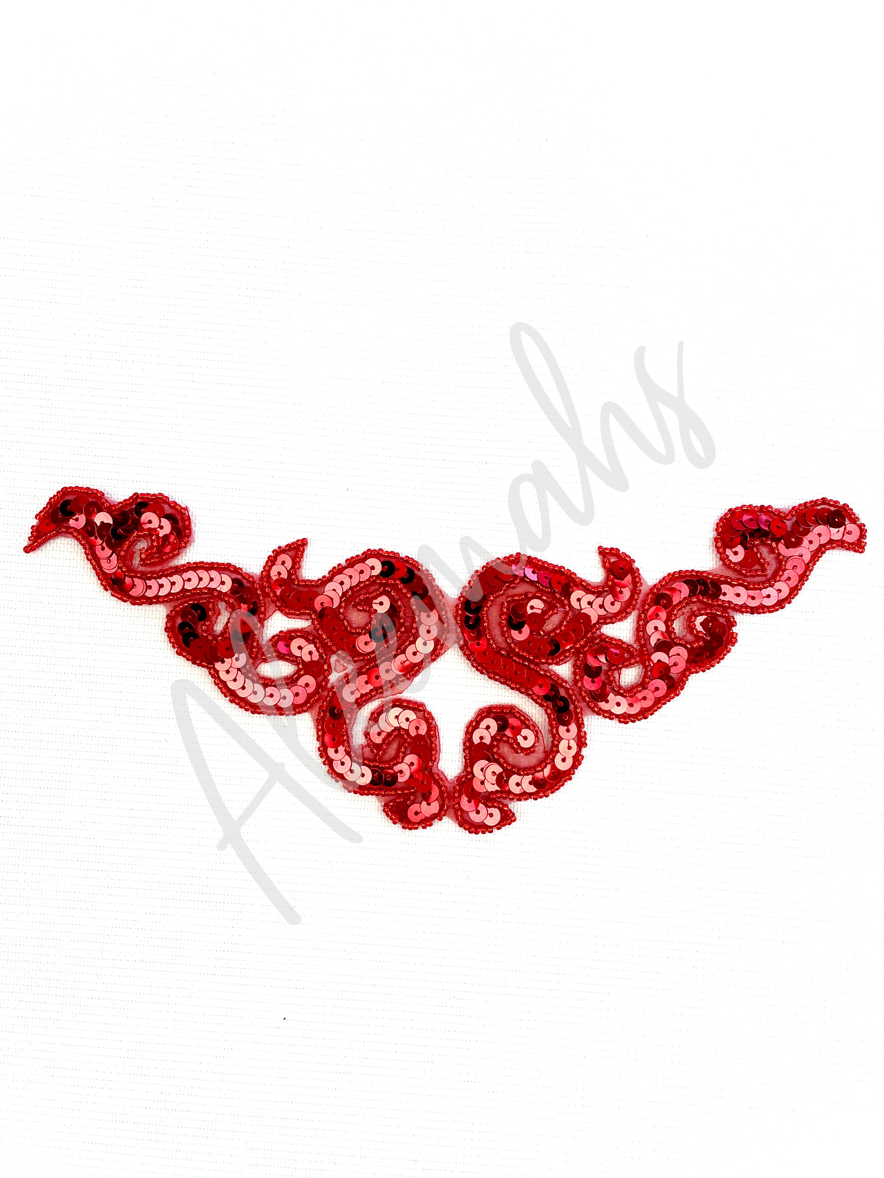 A-107: Red sequin and bead applique