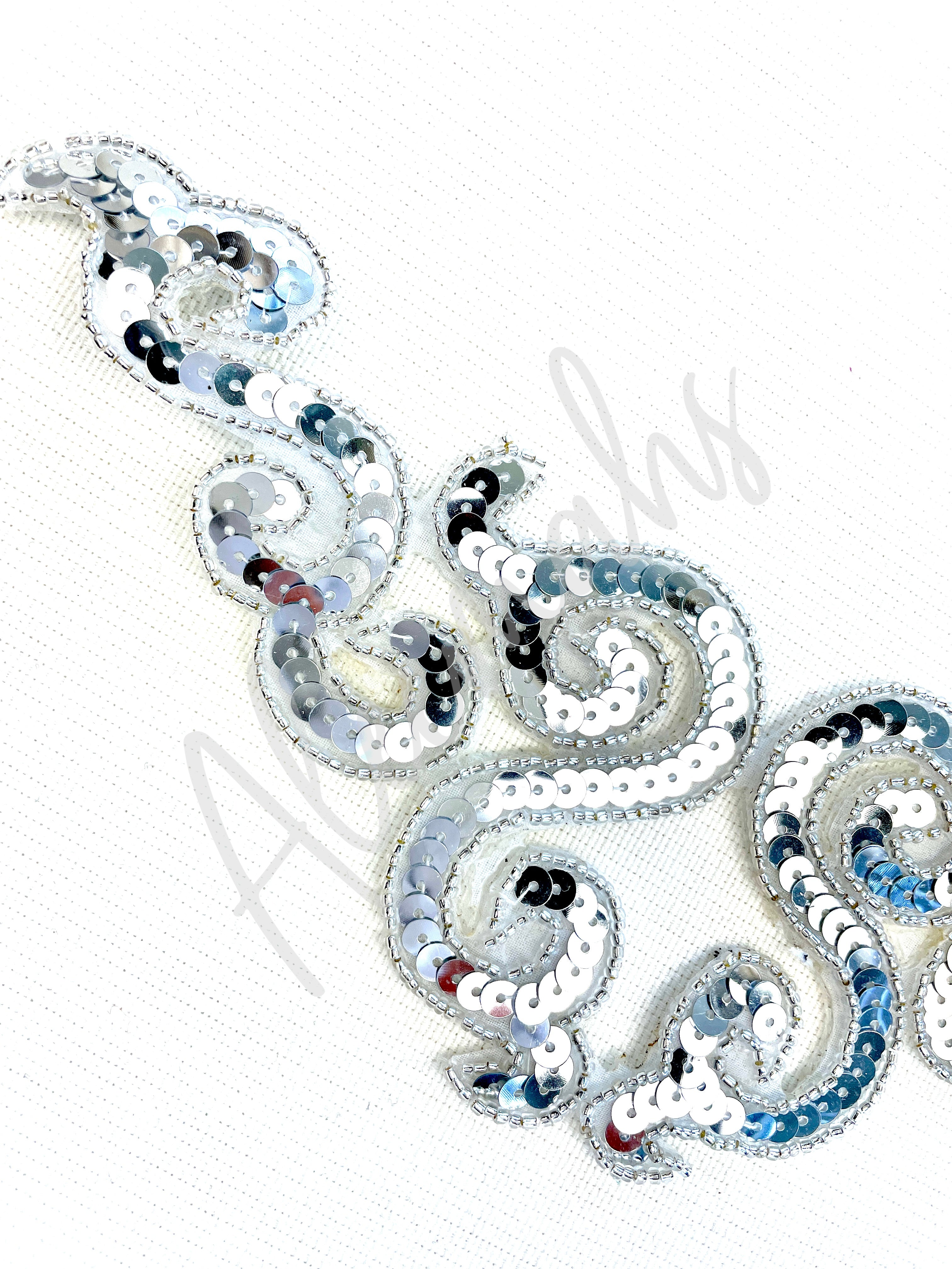 A-107: Silver sequin and bead applique