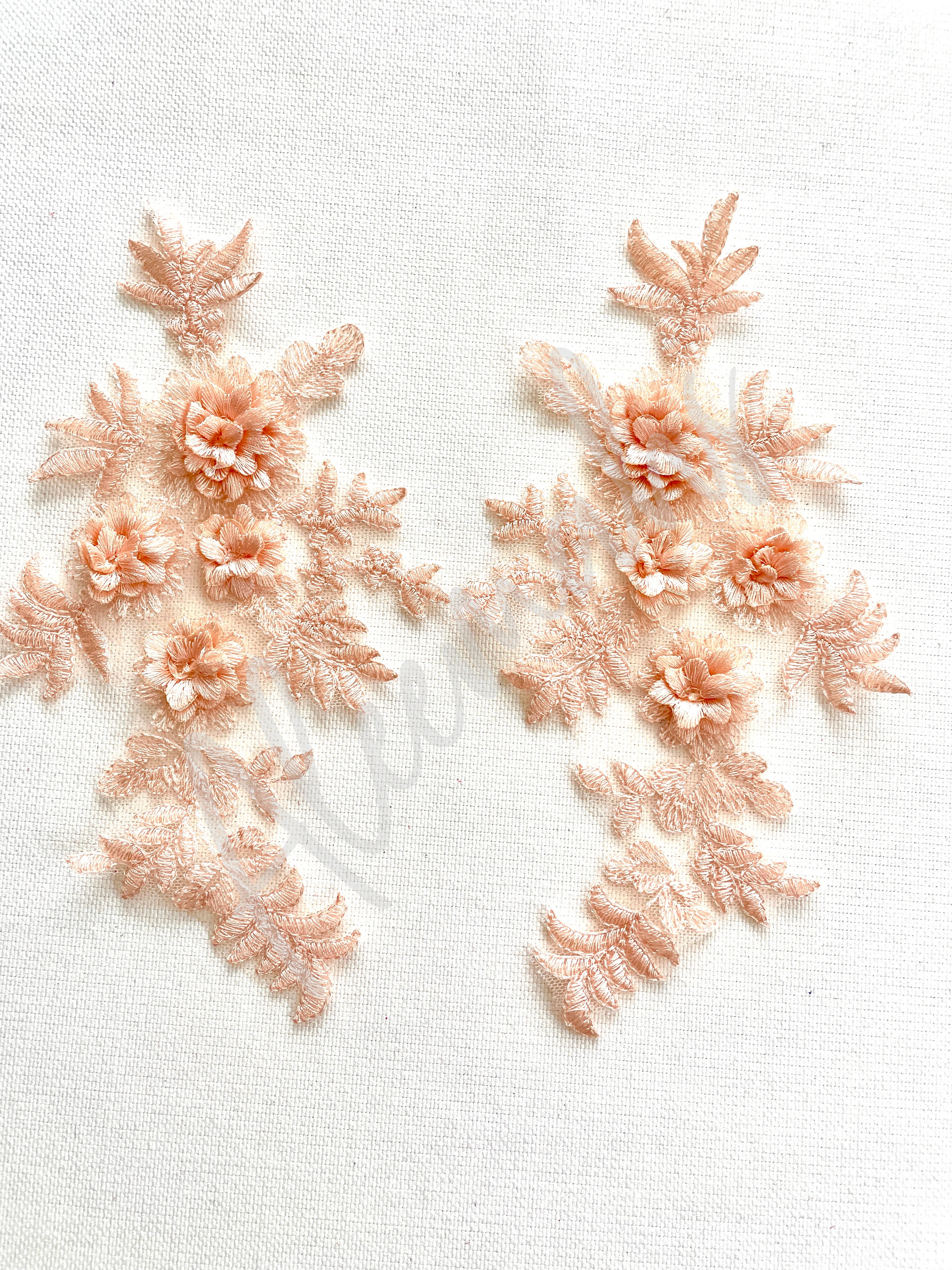 LA-033: 3D floral lace applique pair: Antique Pink/Apricot