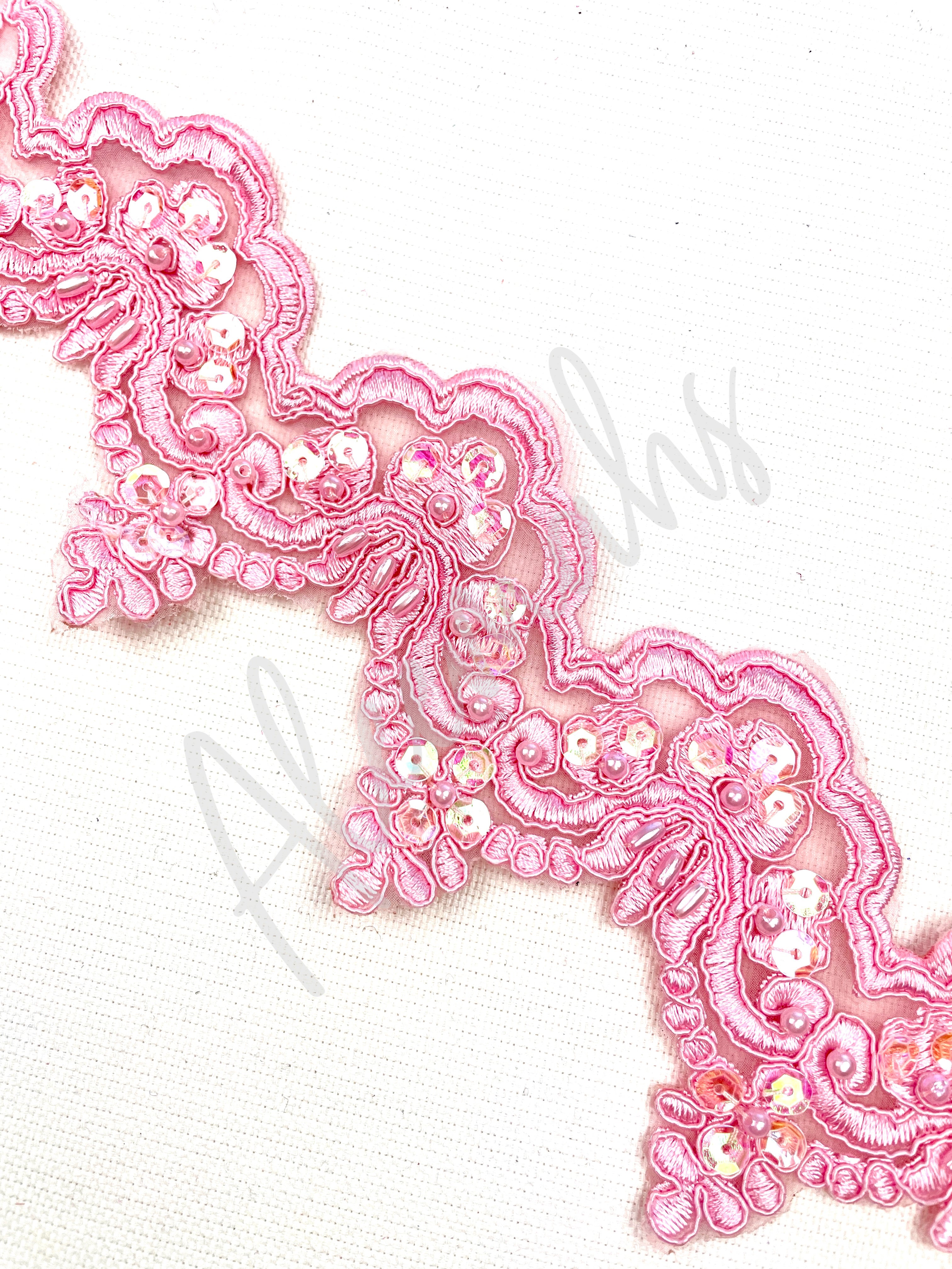 LT-014: Sequin and bead lace trim Pink