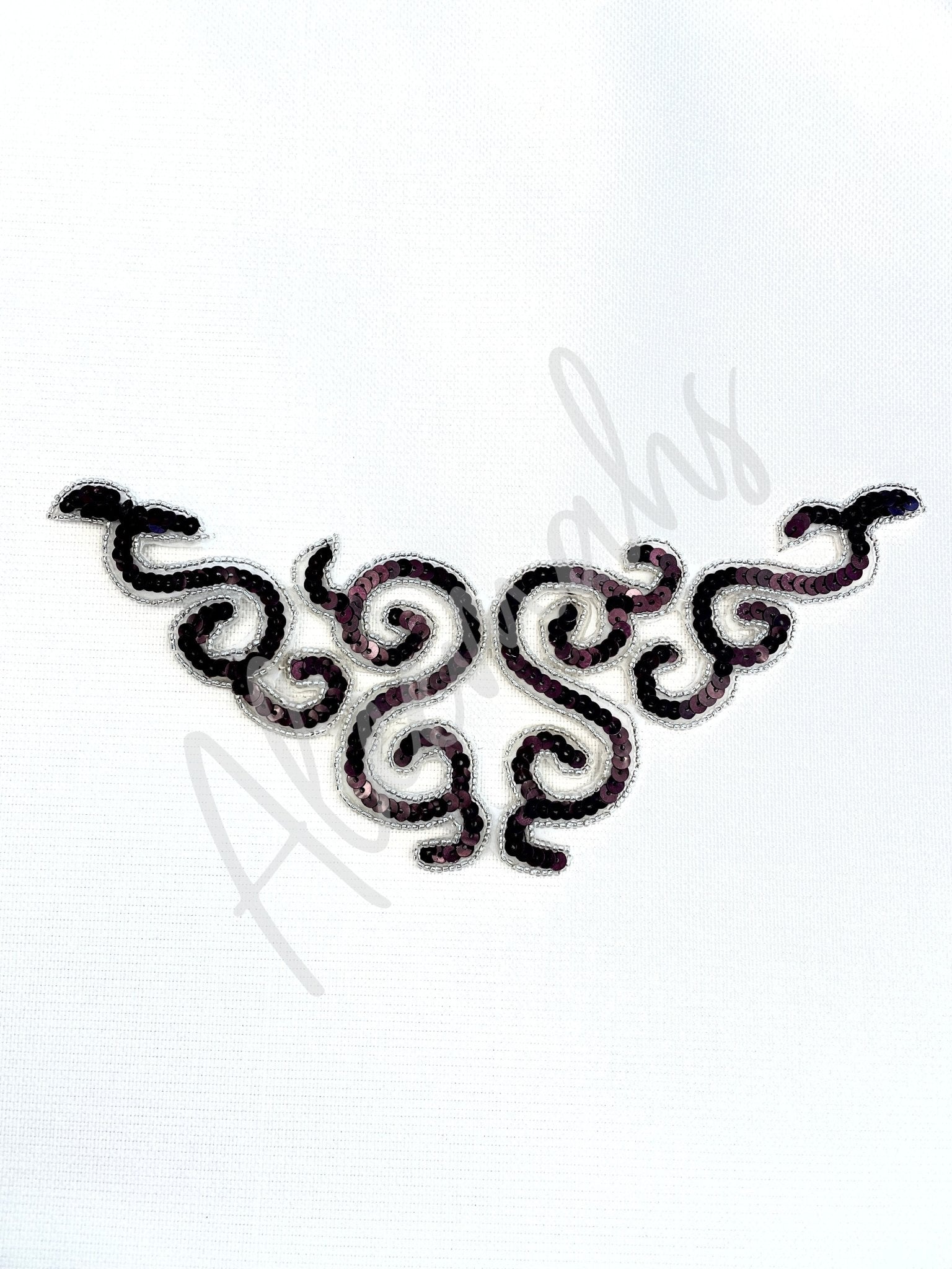 A - 107: Burgundy and silver sequin and bead applique - Aleemahs