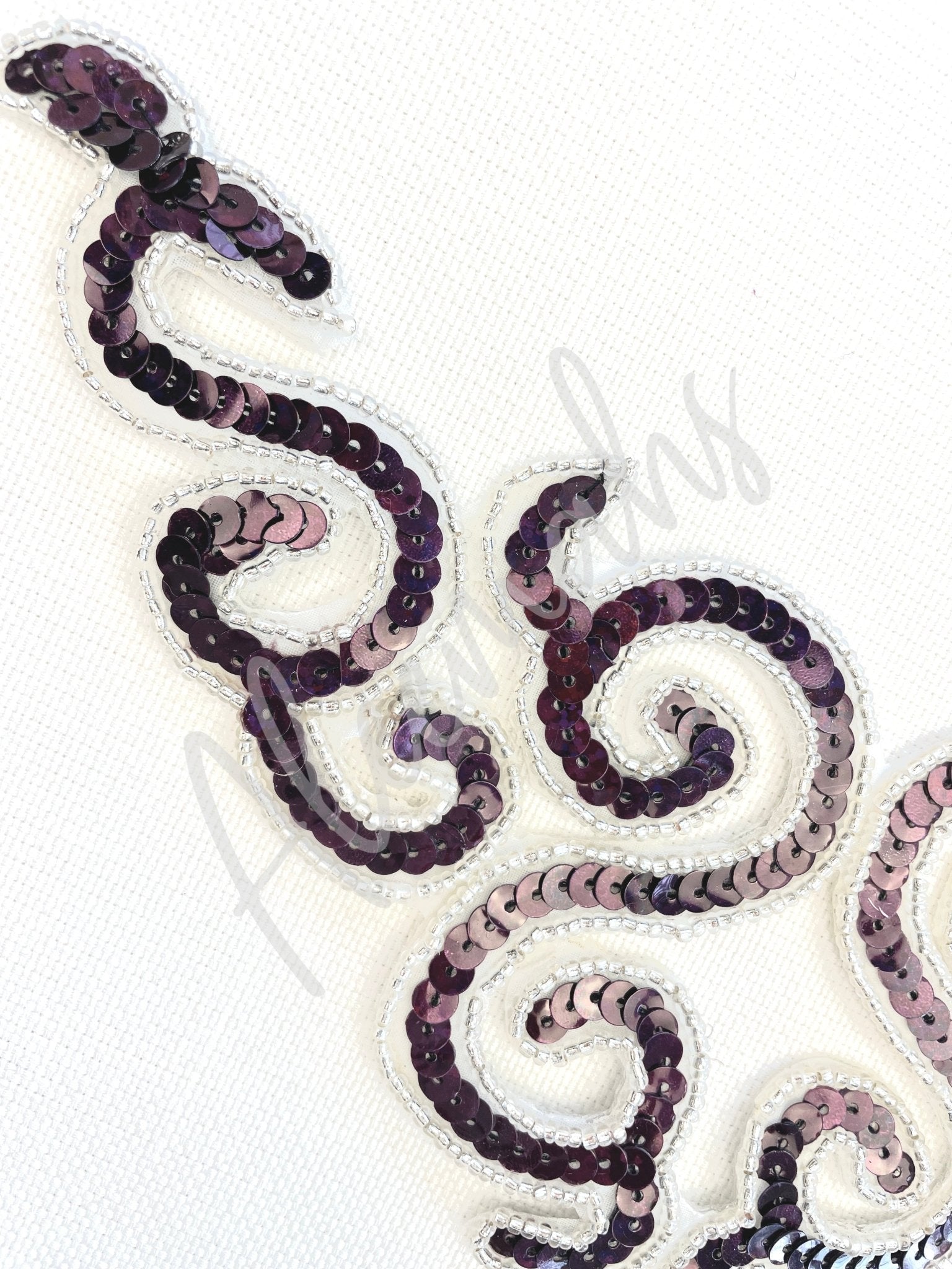 A - 107: Burgundy and silver sequin and bead applique - Aleemahs