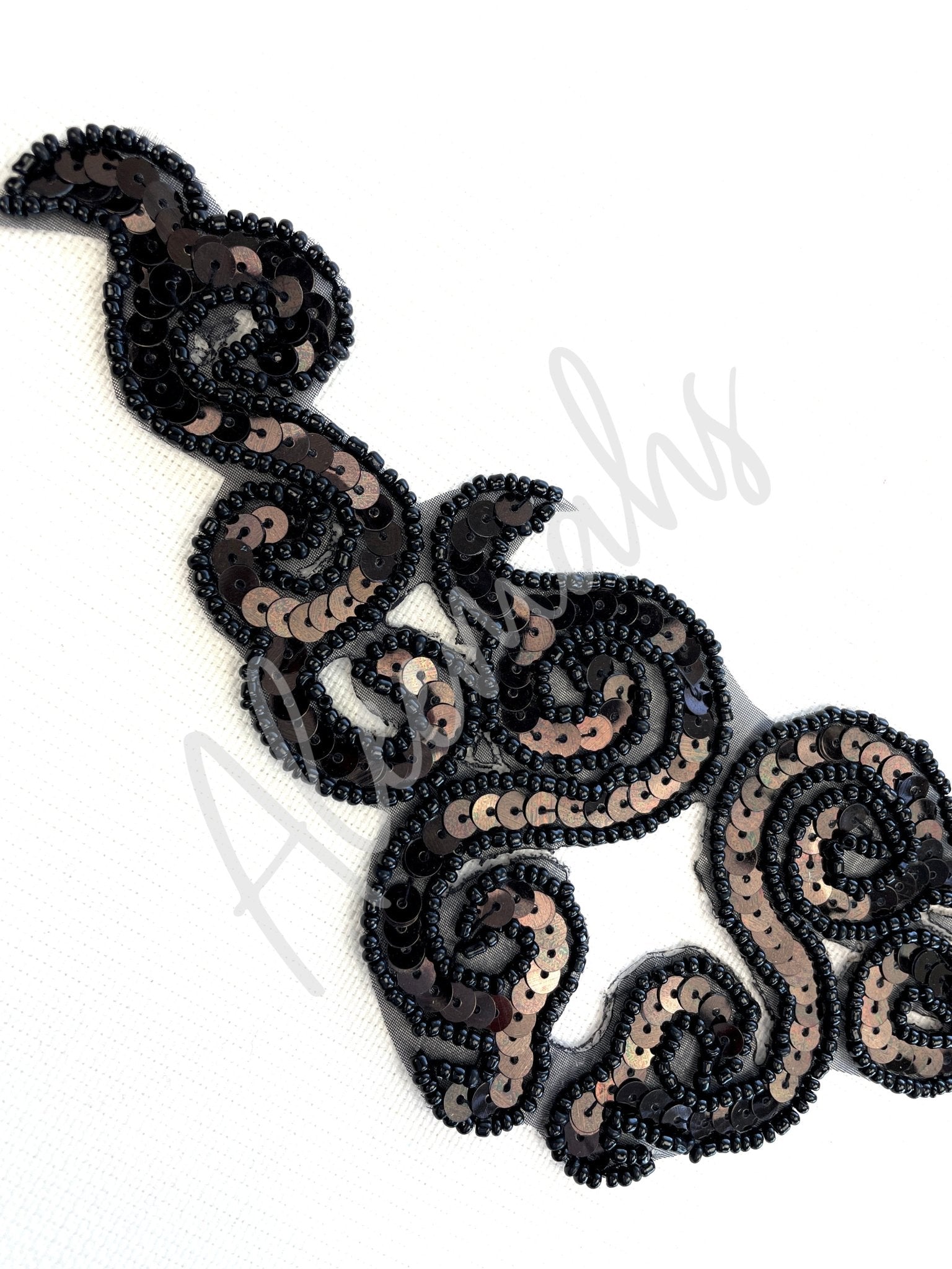 A - 107: Dark Chocolate sequin and black bead applique - Aleemahs