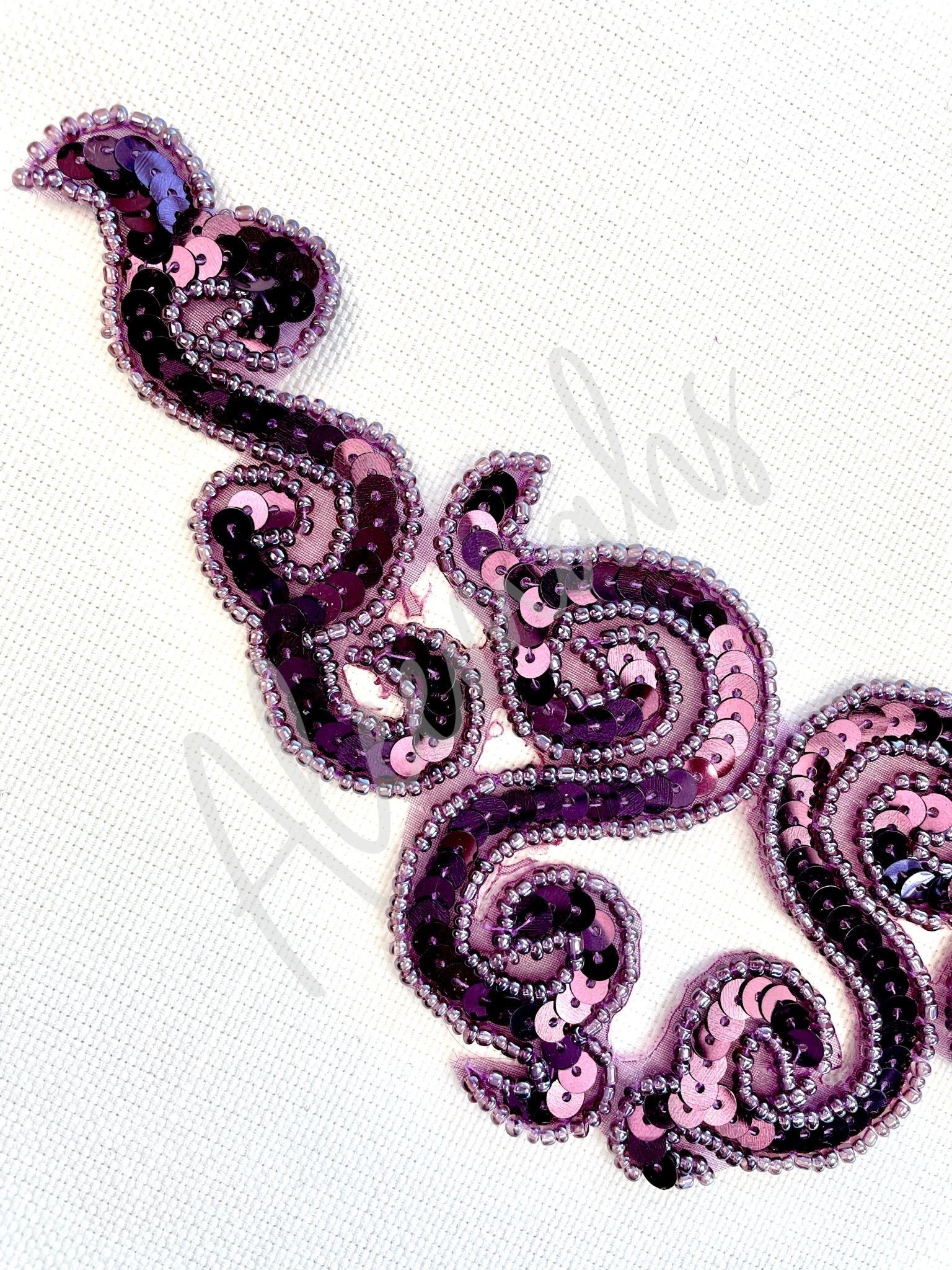A - 107: Old Mauve sequin and bead applique - Aleemahs