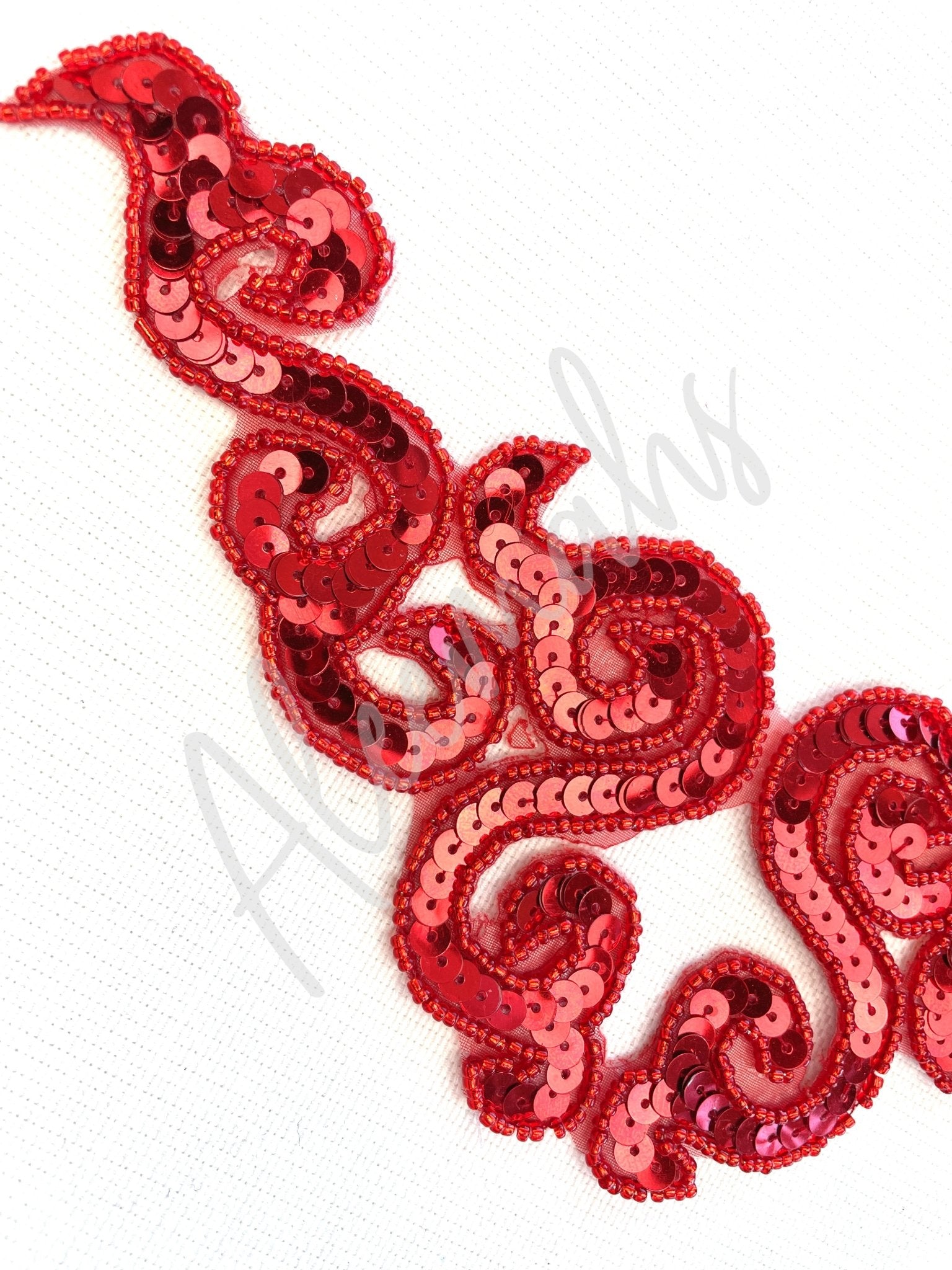 A - 107: Red sequin and bead applique - Aleemahs