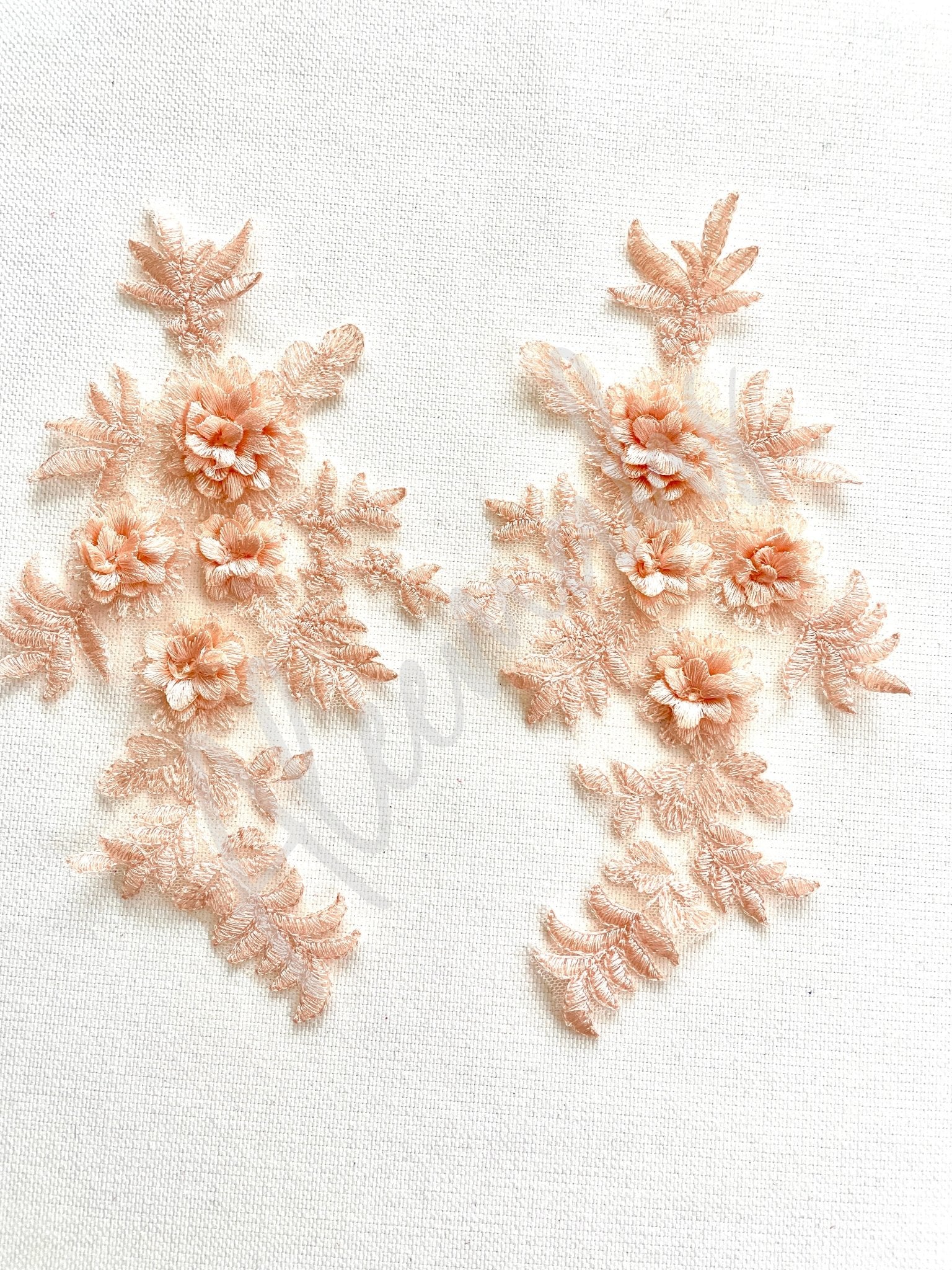 LA - 033: 3D floral lace applique pair: Antique Pink/Apricot - Aleemahs