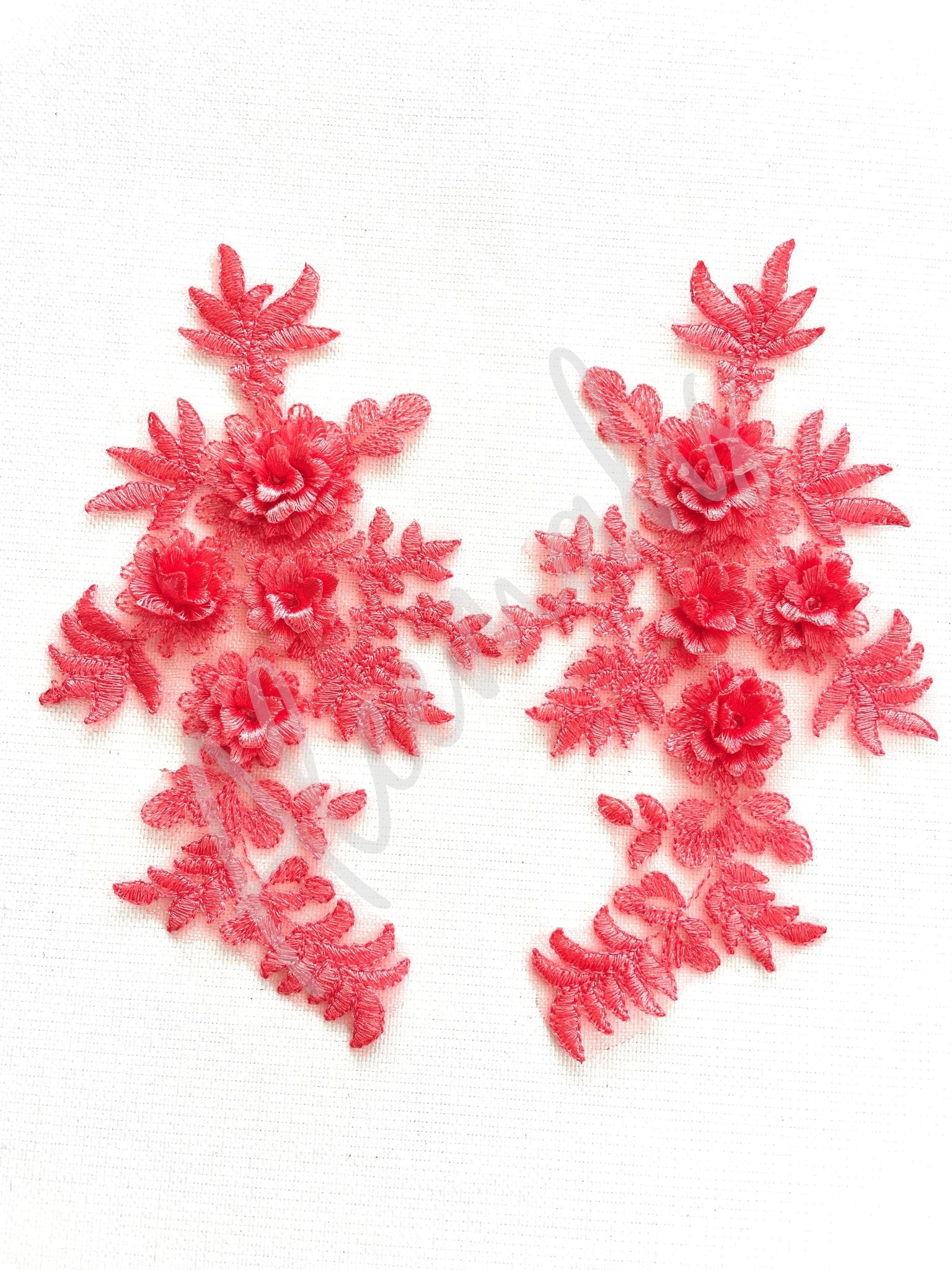 LA - 033: 3D floral lace applique pair: Coral - Aleemahs