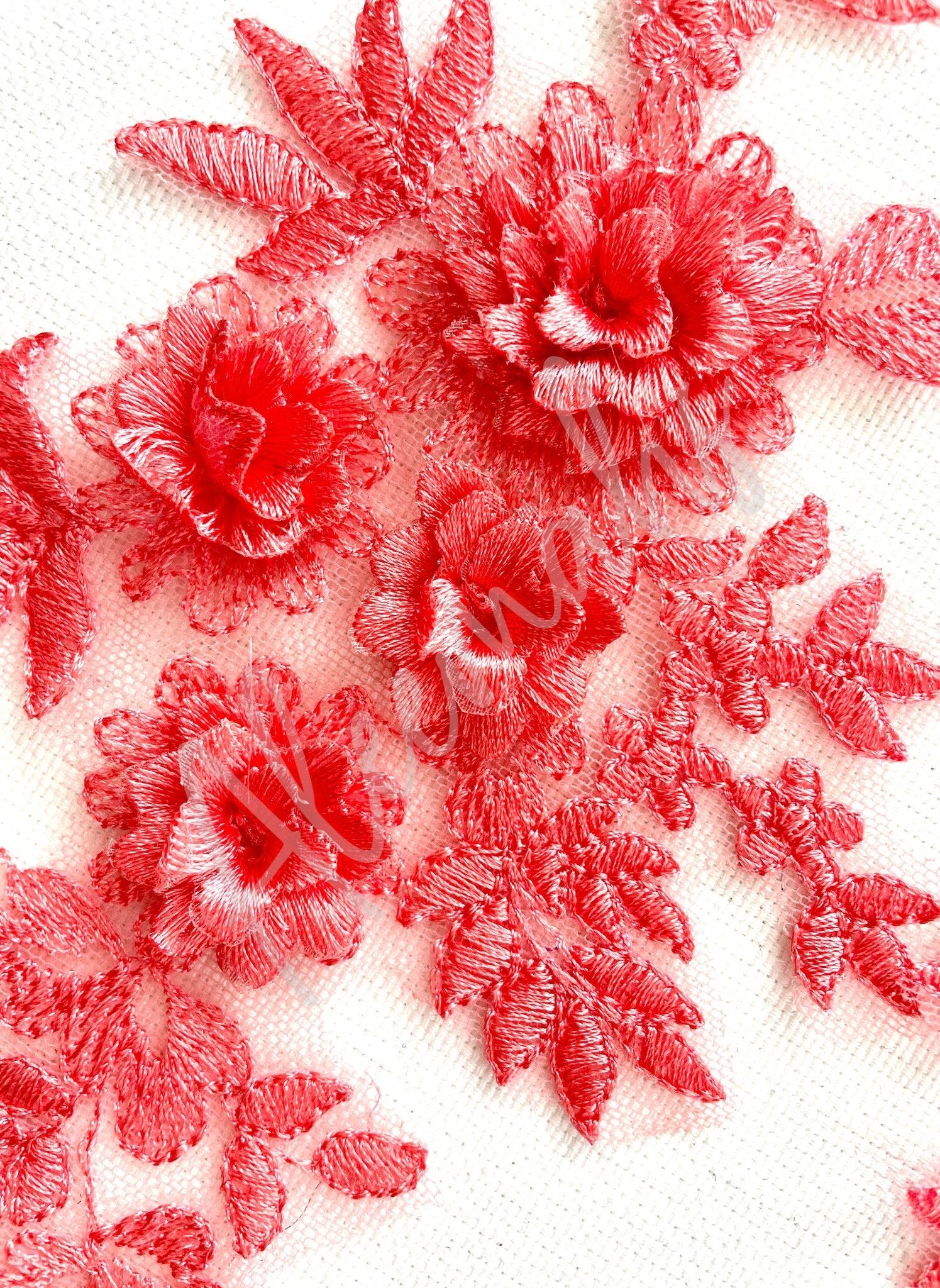 LA - 033: 3D floral lace applique pair: Coral - Aleemahs