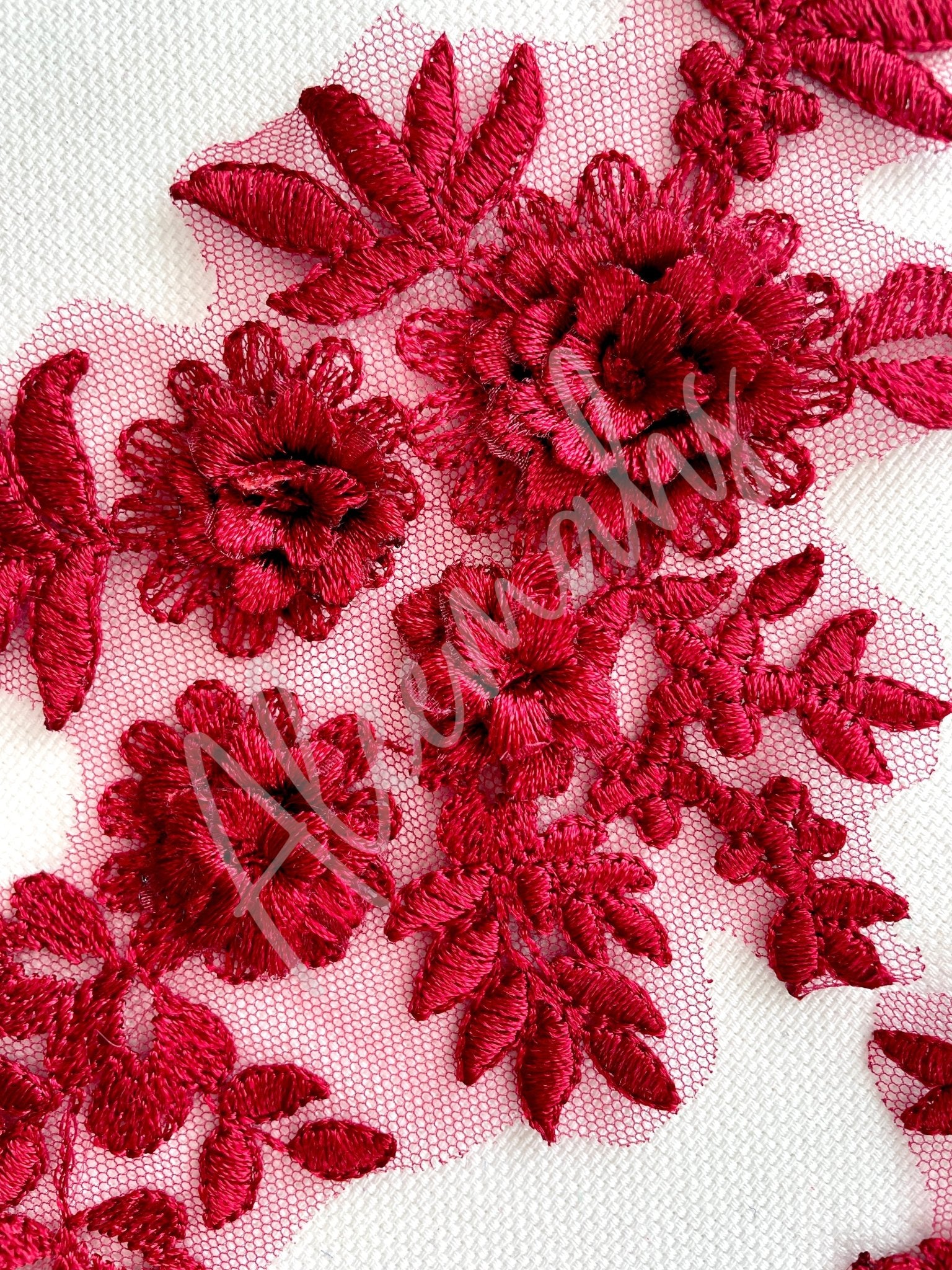 LA - 033: 3D floral lace applique pair: Dark red - Aleemahs