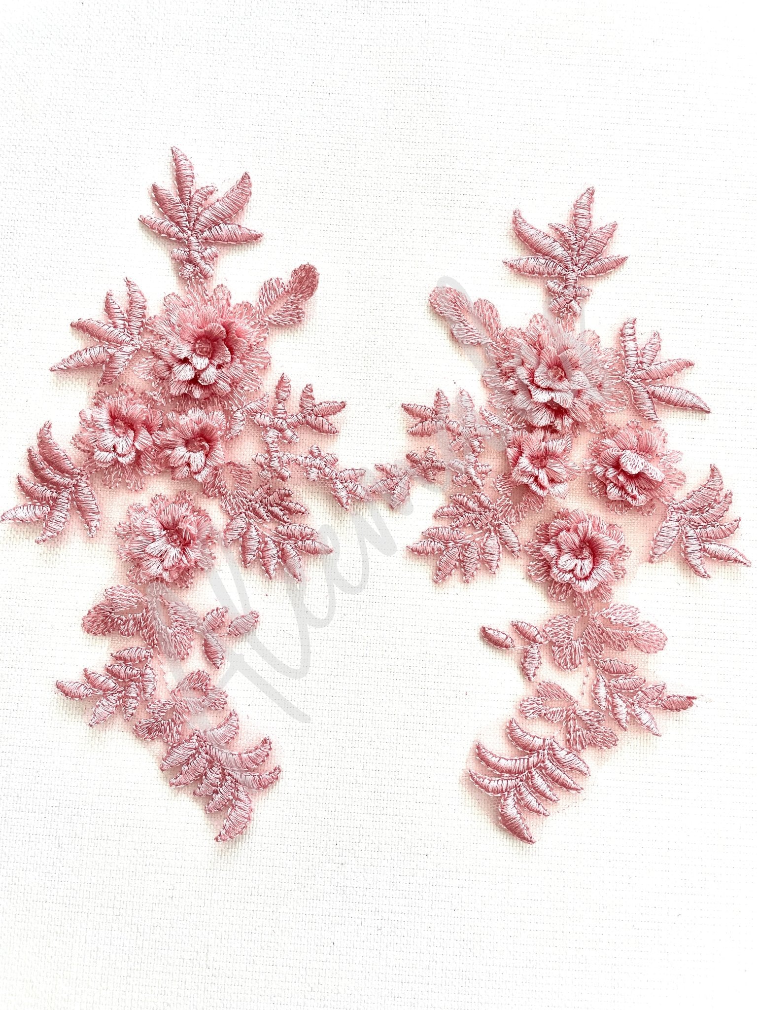 LA - 033: 3D floral lace applique pair: Dusty Pink - Aleemahs
