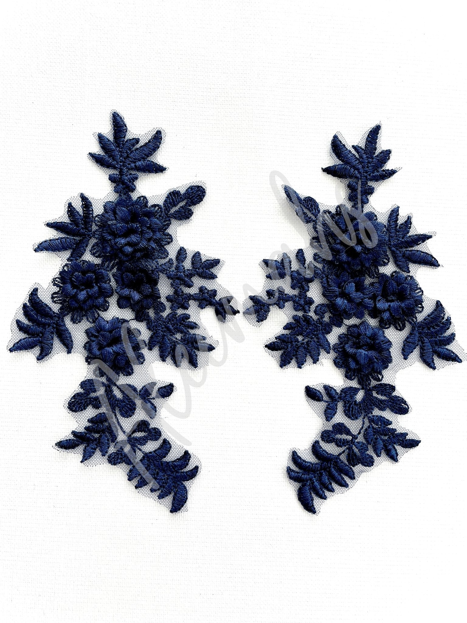LA - 033: 3D floral lace applique pair: Navy Blue - Aleemahs