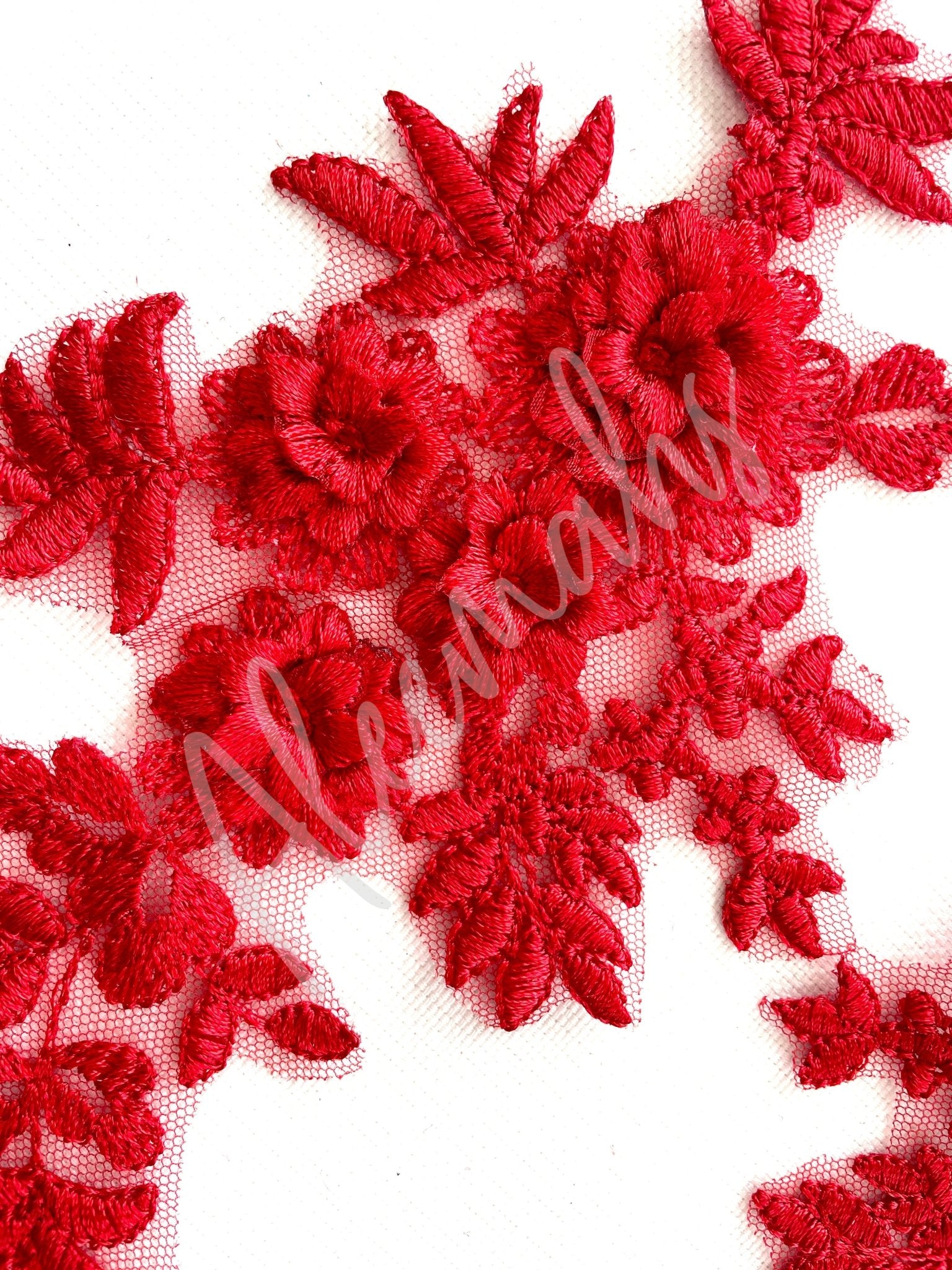 LA - 033: 3D floral lace applique pair: Red - Aleemahs
