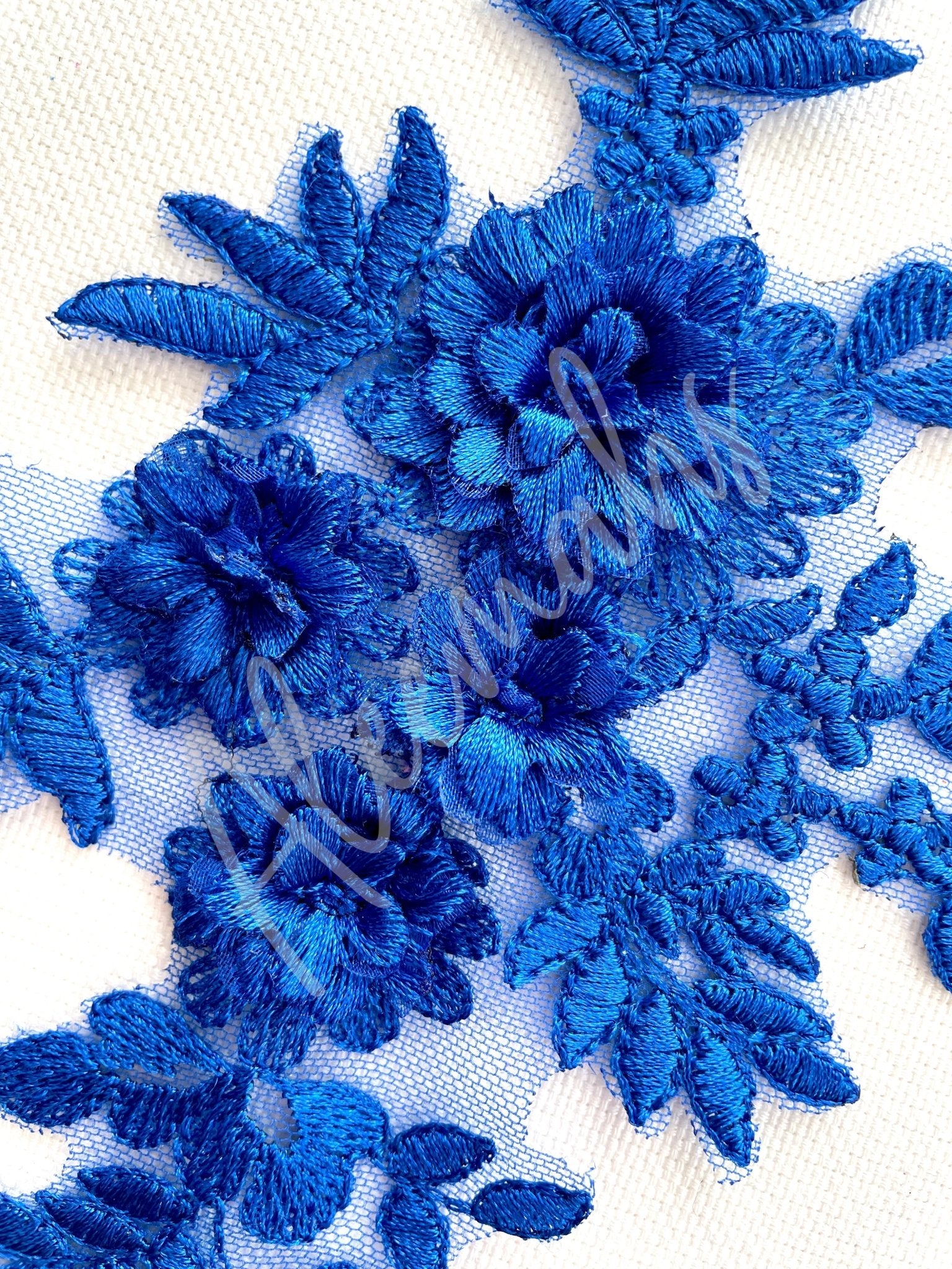LA - 033: 3D floral lace applique pair: Royal Blue - Aleemahs