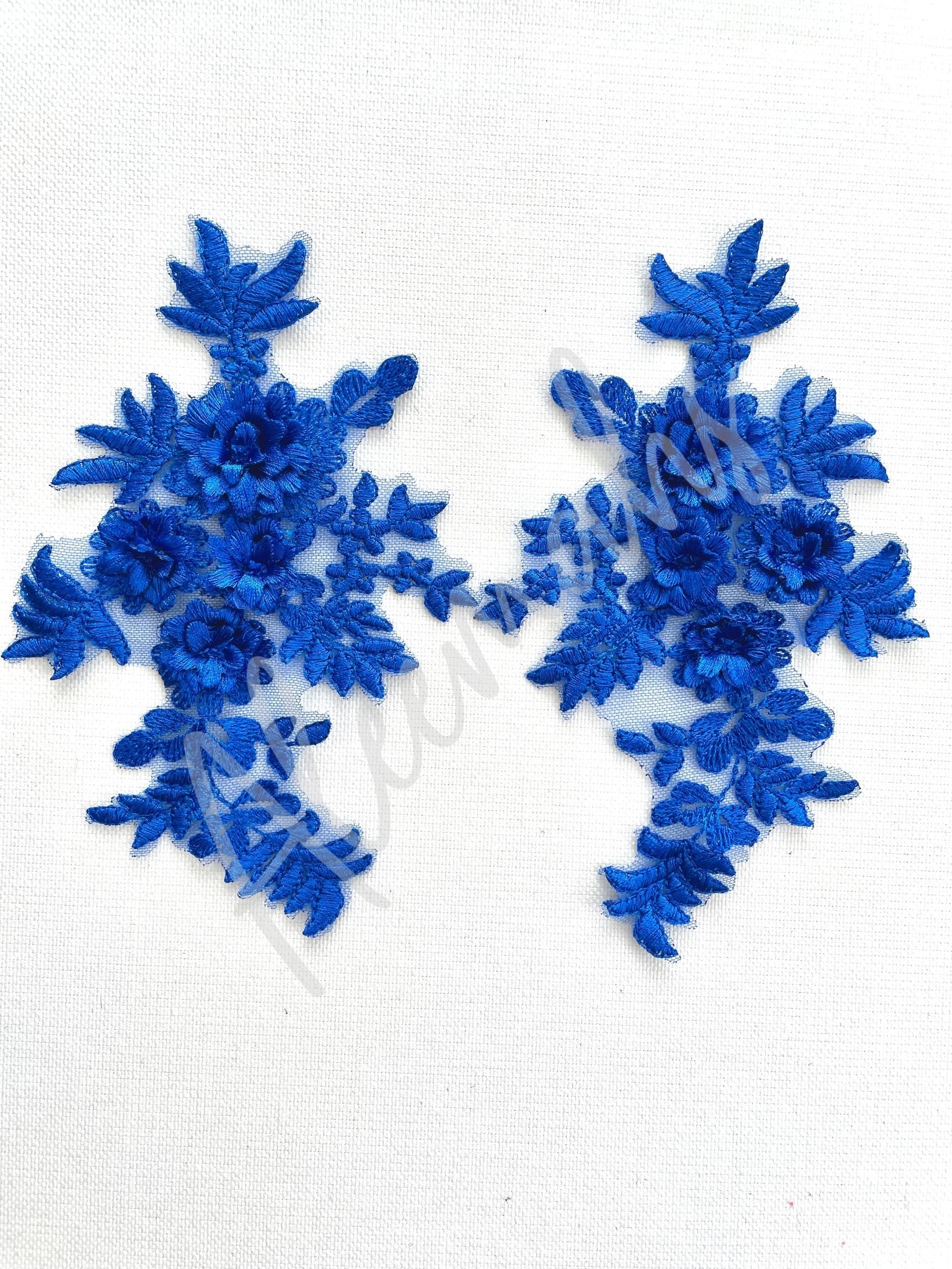 LA - 033: 3D floral lace applique pair: Royal Blue - Aleemahs