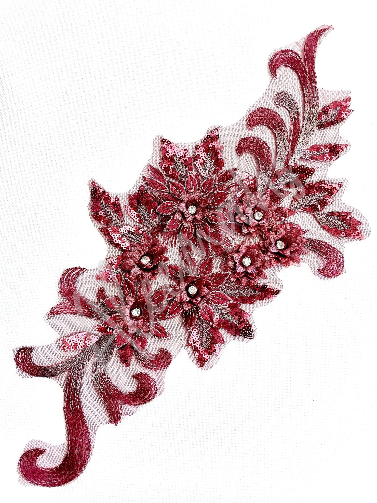 LA - 035: Large 3D applique with sequins: Dark red - Aleemahs