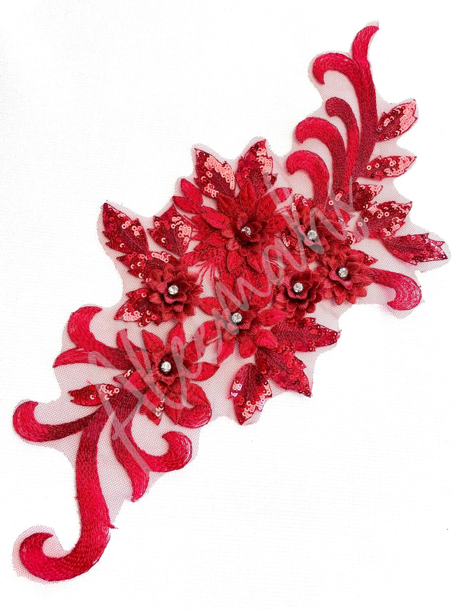 LA - 035: Large 3D applique with sequins: Red - Aleemahs