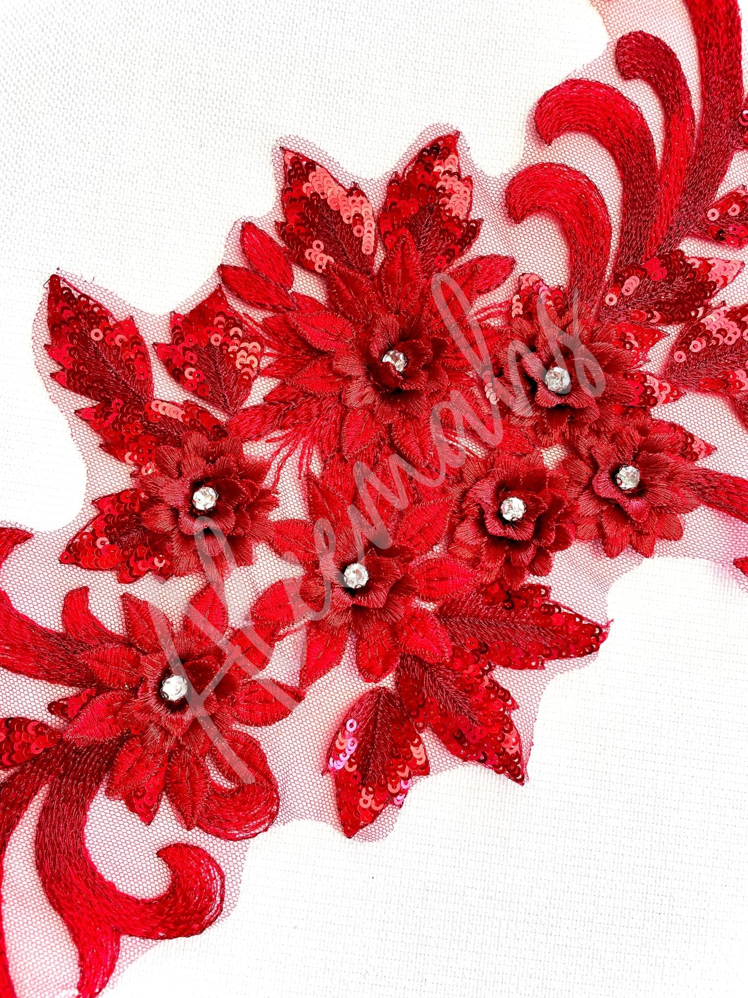 LA - 035: Large 3D applique with sequins: Red - Aleemahs
