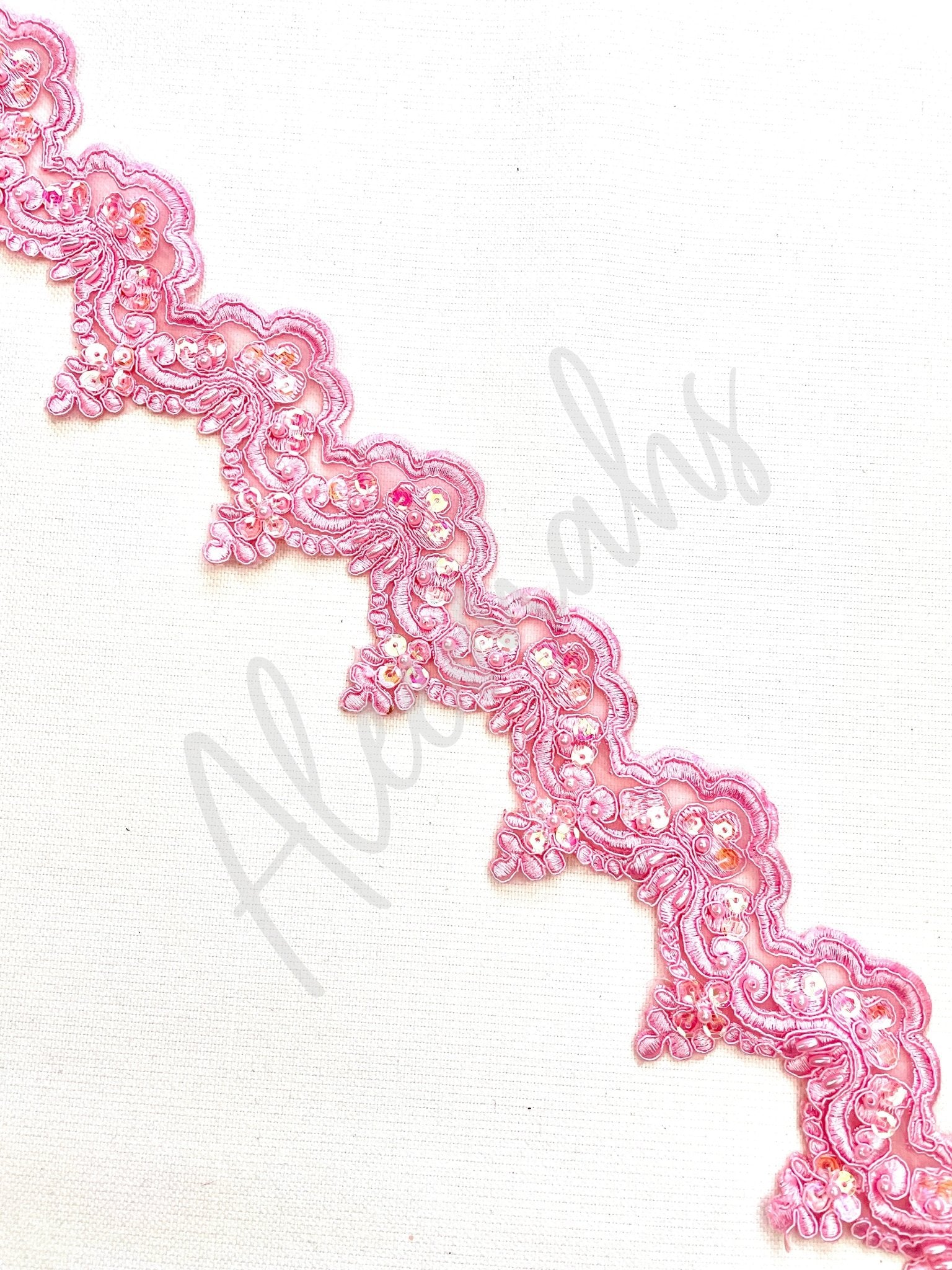 LT - 014: Sequin and bead lace trim Pink - Aleemahs