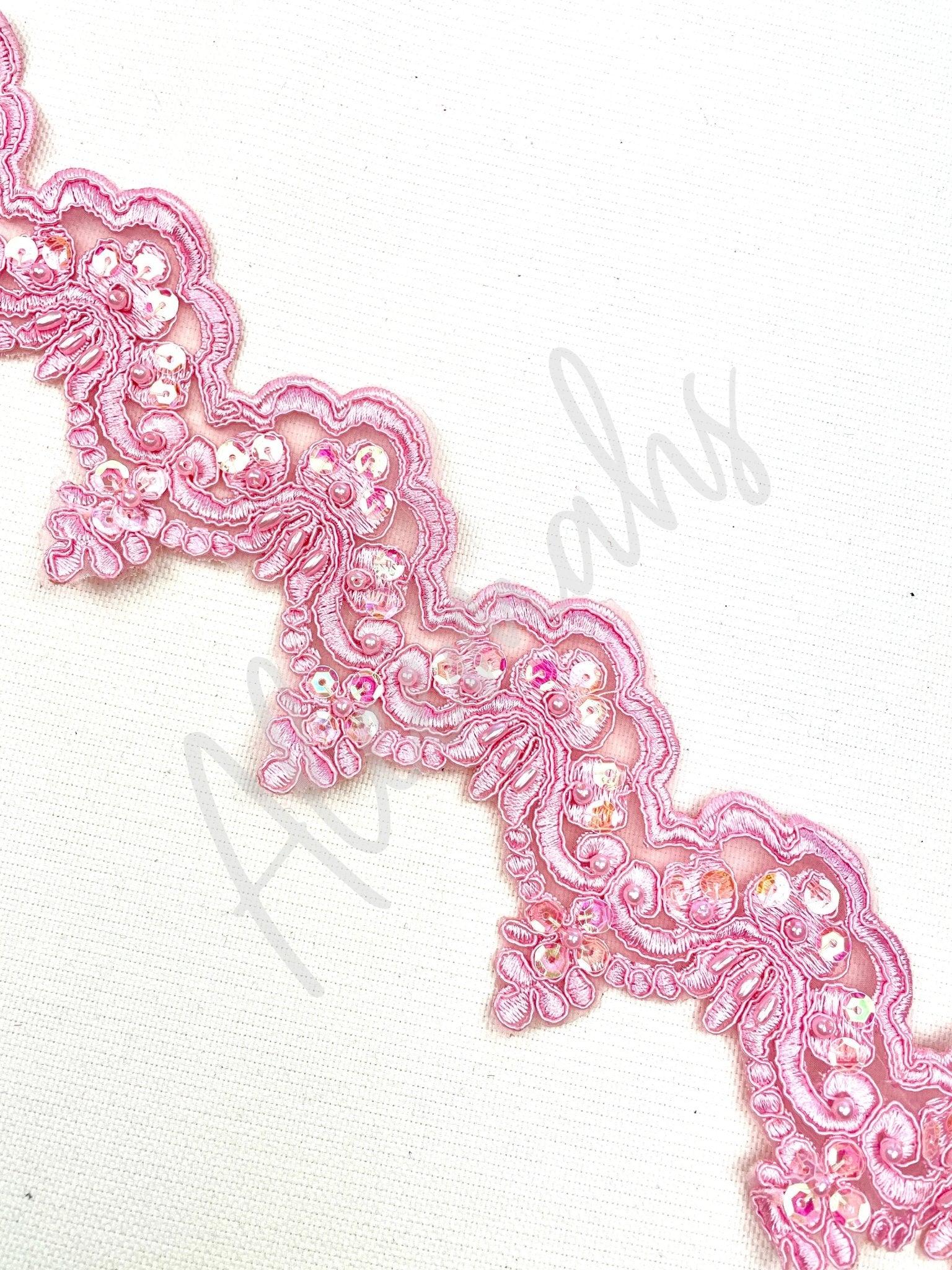 LT - 014: Sequin and bead lace trim Pink - Aleemahs