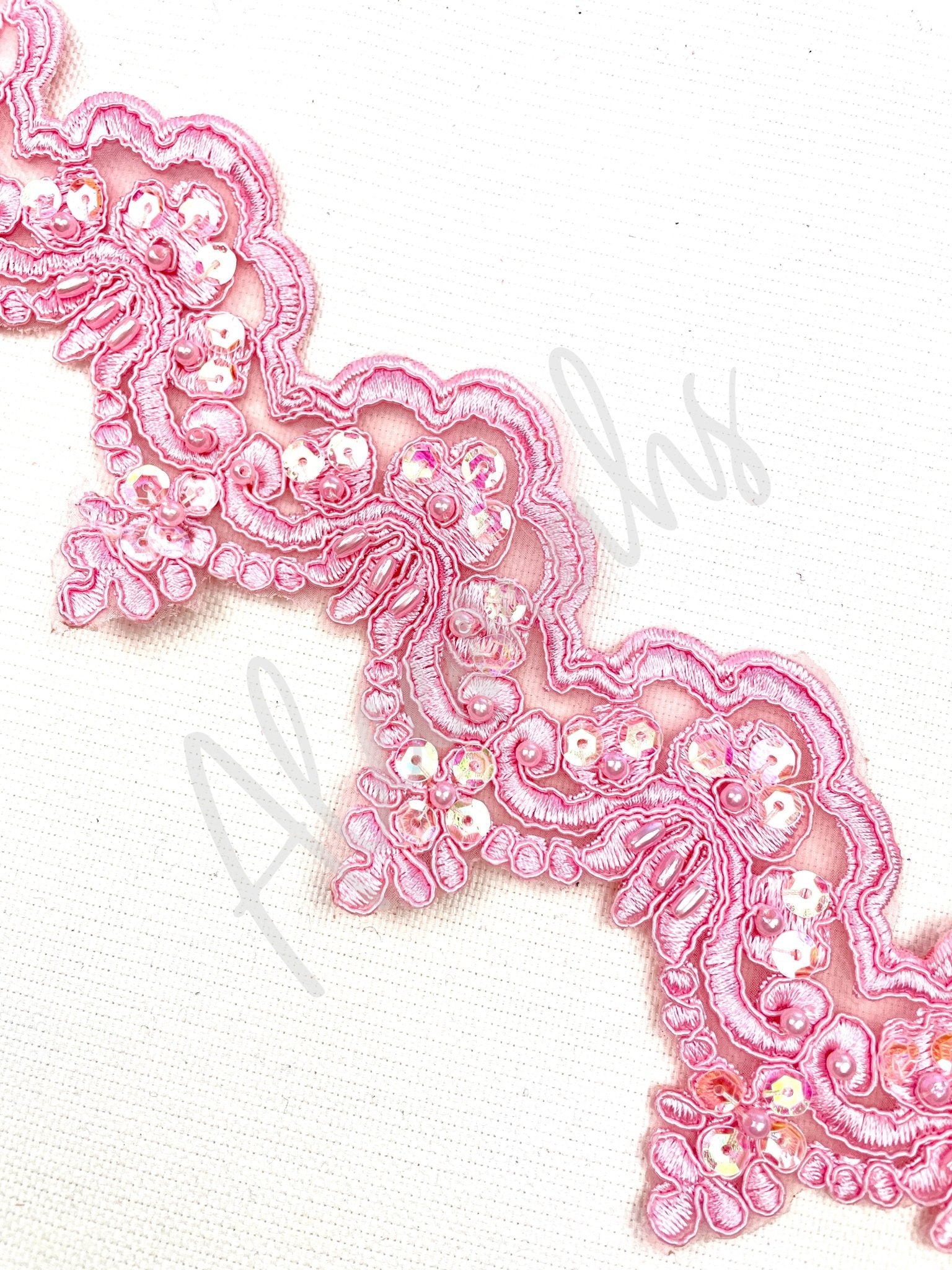 LT - 014: Sequin and bead lace trim Pink - Aleemahs