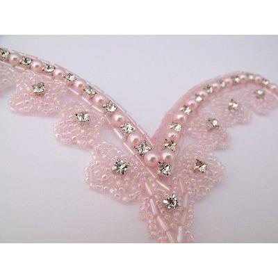 A-082: Pink bead, rhinestone and pearl drop applique
