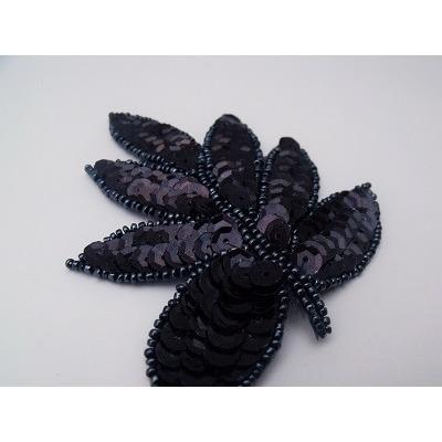A-091: Black sequin and bead leaf applique