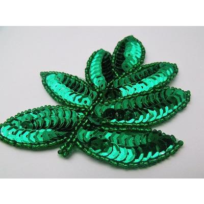 A-091: Green sequin and bead leaf applique
