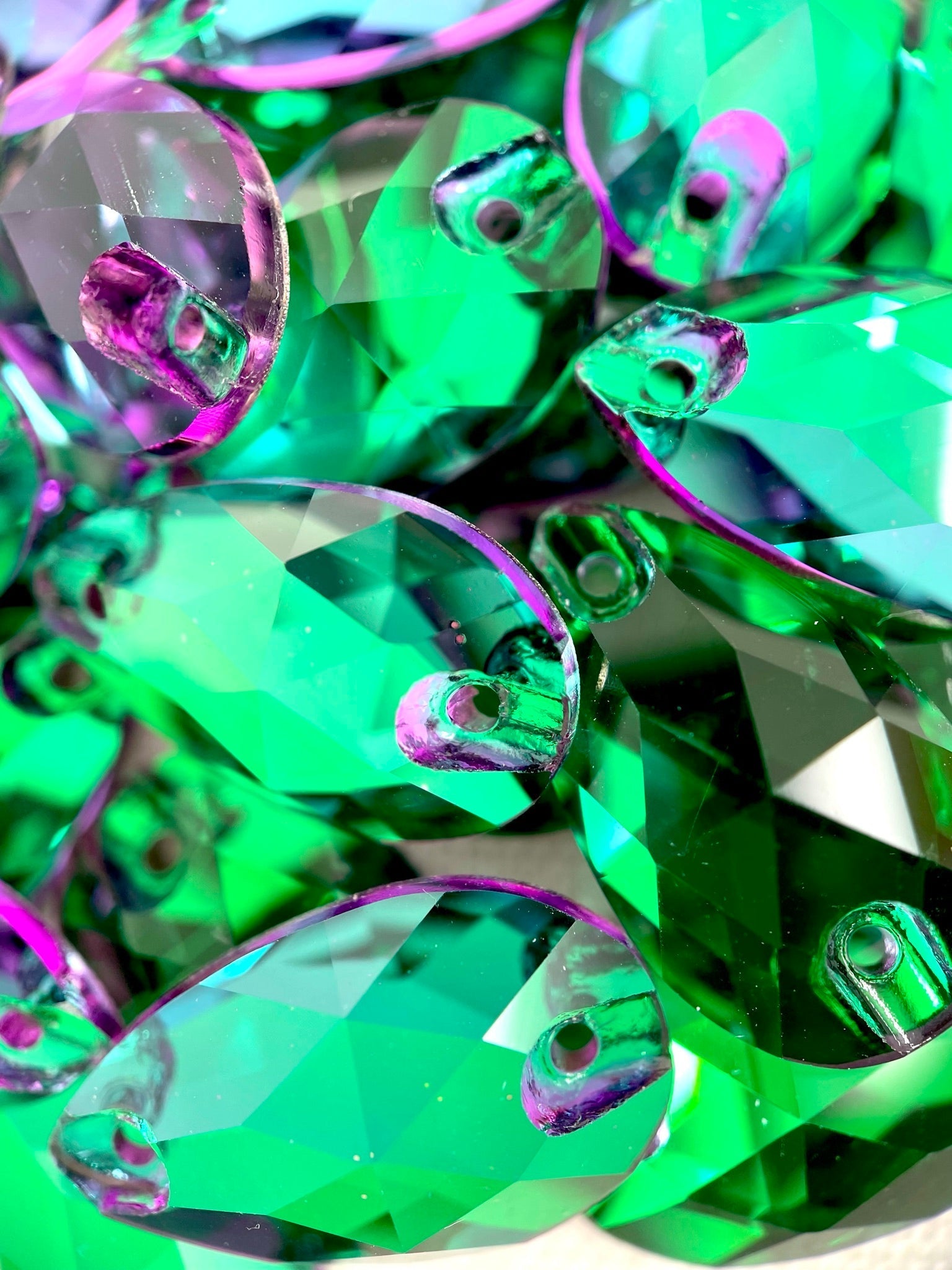 Emerald with Magenta Teardrop 11 x 18mm Glass Jewel