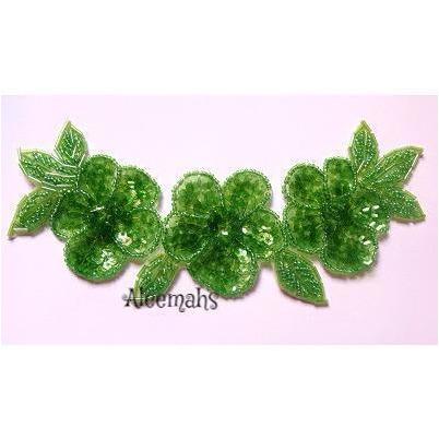A - 015: Green crystal flower and leaf applique - Aleemahs
