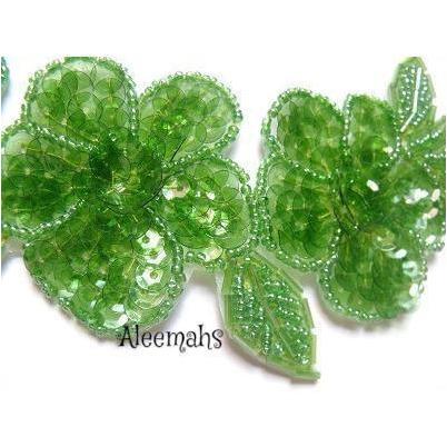 A - 015: Green crystal flower and leaf applique - Aleemahs