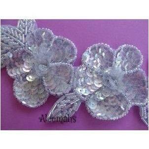 A - 015: Ice Blue crystal flower and leaf applique - Aleemahs