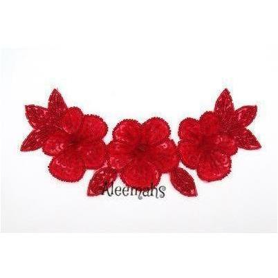 A - 015: Raspberry 3 flower applique - Aleemahs