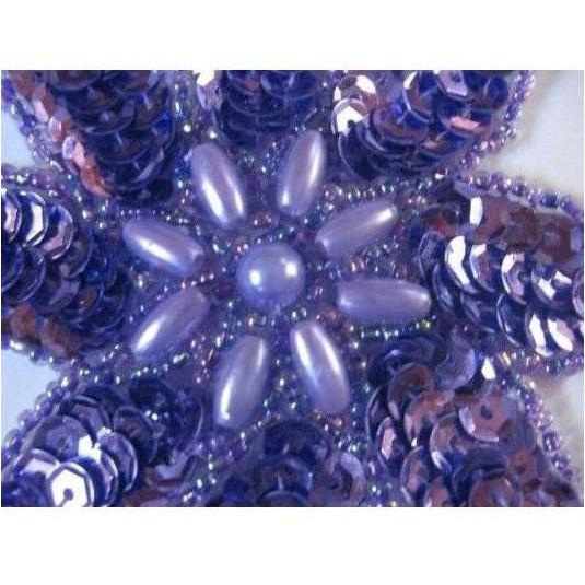 A - 028: Lilac sequin and bead flower star - Aleemahs