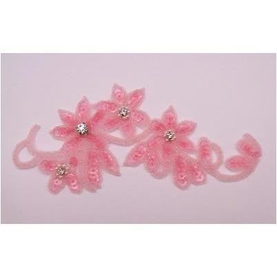 A - 053: Pink Crystal flower and rhinestone applique - Aleemahs