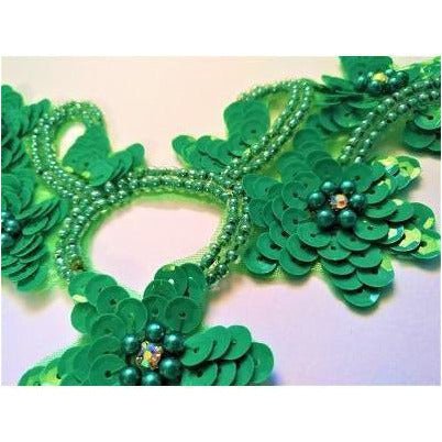 A - 080: Green satin floral applique - Aleemahs
