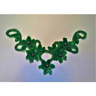 A - 080: Green satin floral applique - Aleemahs